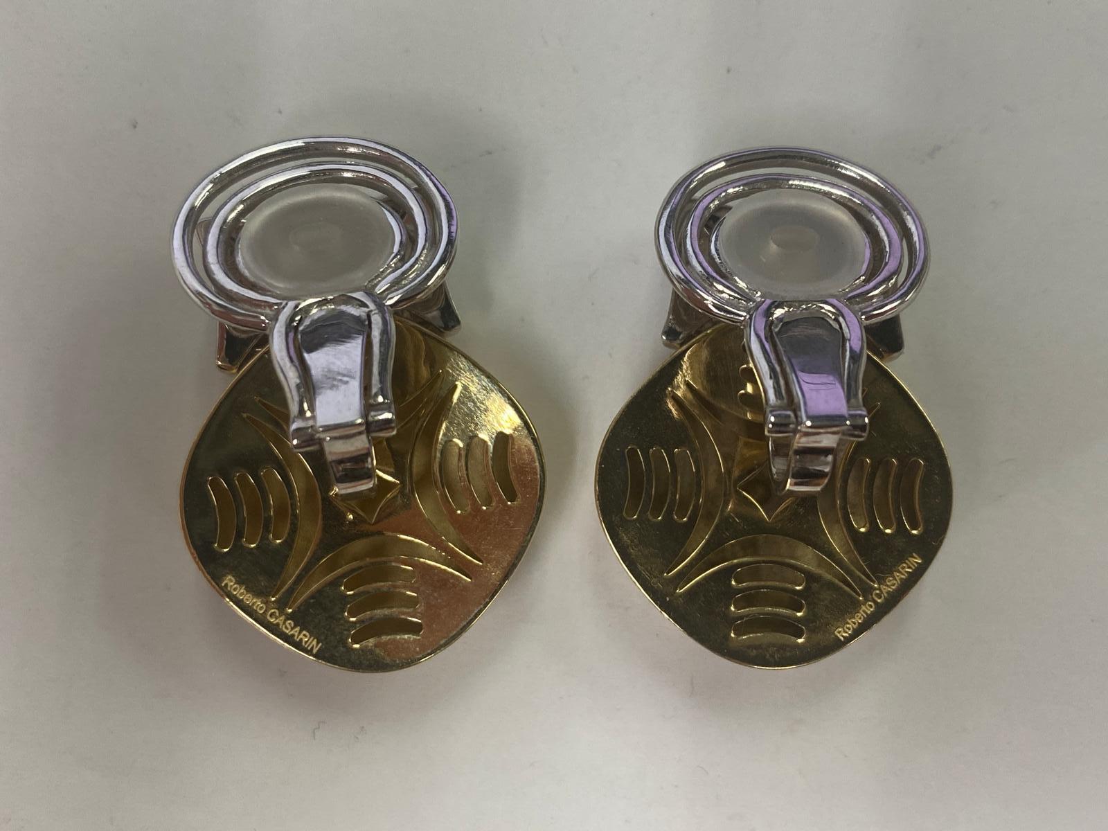 Modern Roberto Casarin 18k Two Tone Gold 0.70 ct Diamond Drop Clip-On Earrings For Sale