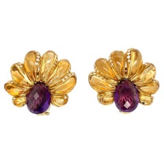 Roberto Casarin for Cellini Carved Citrine, Amethyst & Dia. YG Flower Earrings