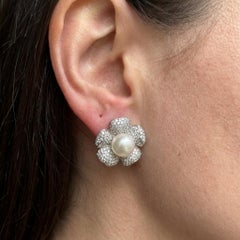 Roberto Casarin South Sea Pearl and 7 Carat Diamond Flower Earrings 18K