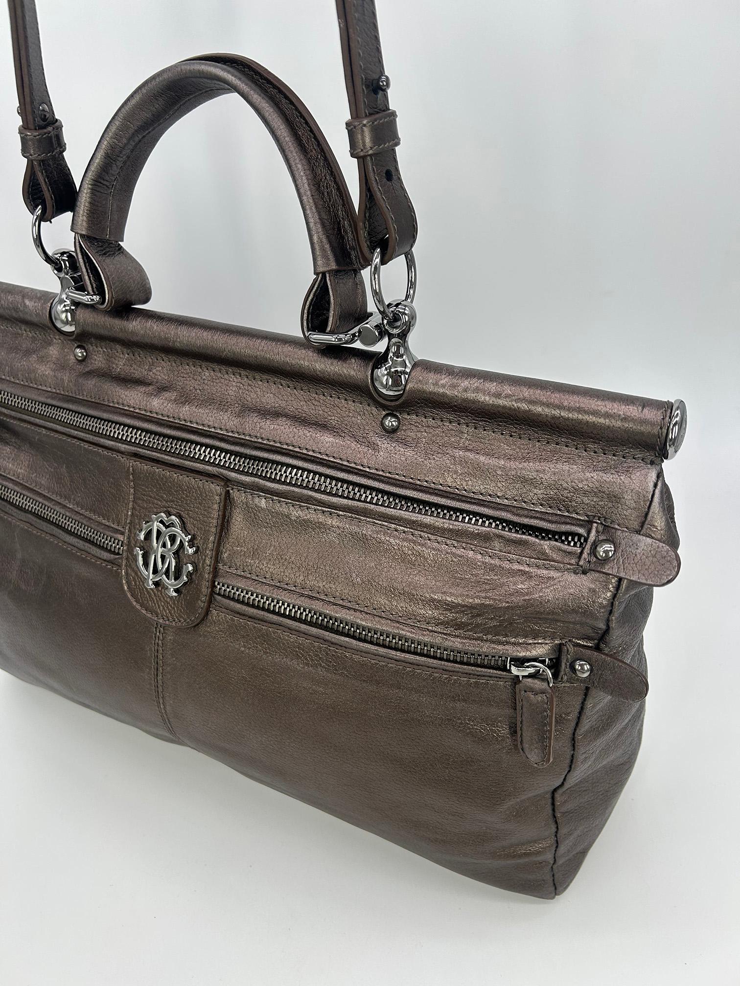 Roberto Cavali Metallic Bronze Leather Diva Bag For Sale 6