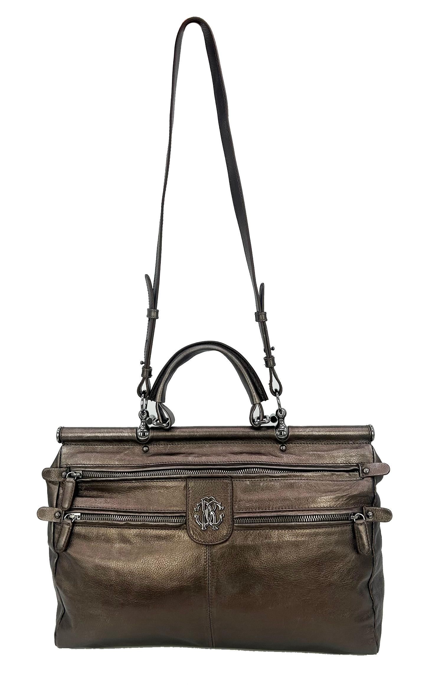 Roberto Cavali Metallic Bronze Leather Diva Bag For Sale 10