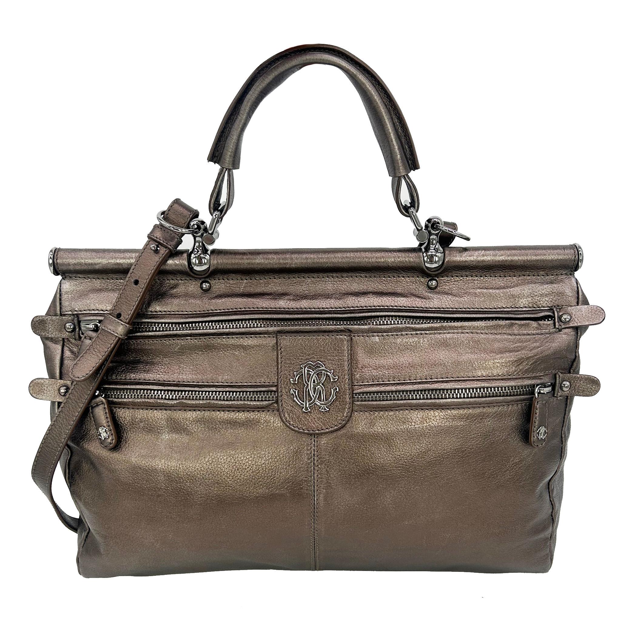 Roberto Cavali Metallic Bronze Leather Diva Bag For Sale 11