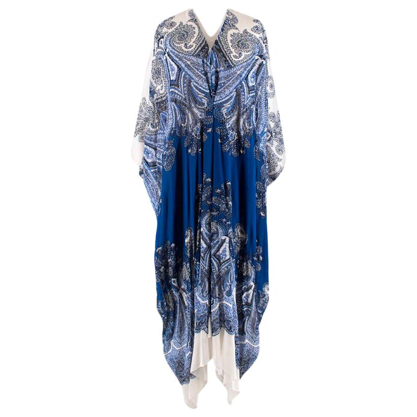 Roberto Cavali Paisley Silk Blue & White Kaftan Dress - Size US 8