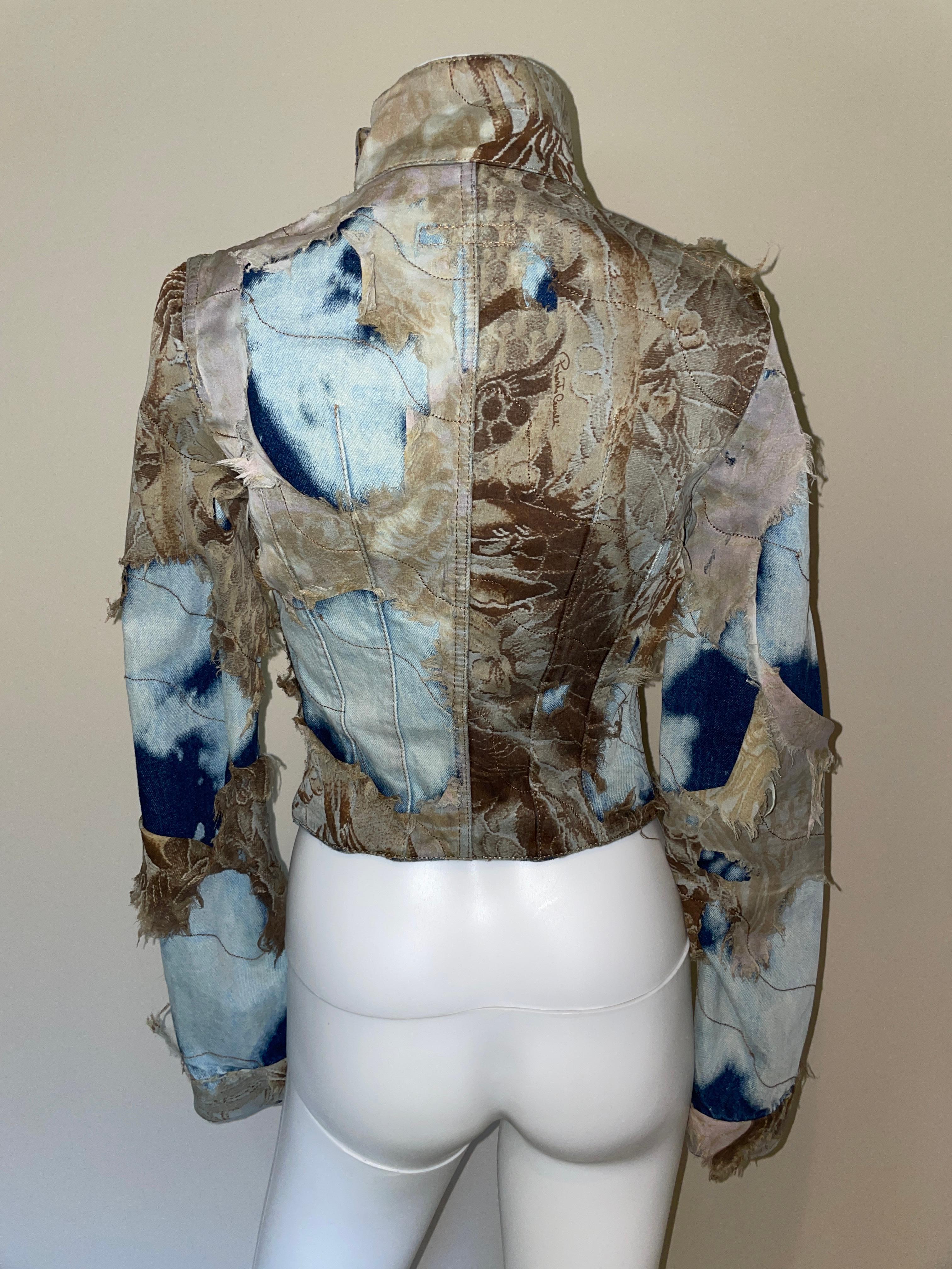 ROBERTO CAVALLI '01 denim + silk jacket In Good Condition In Leonardo, NJ