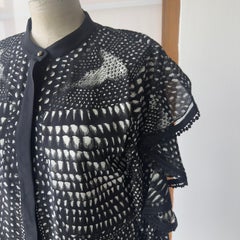Roberto Cavalli 100% Silk Satin Black & White Graphic Print Blouse