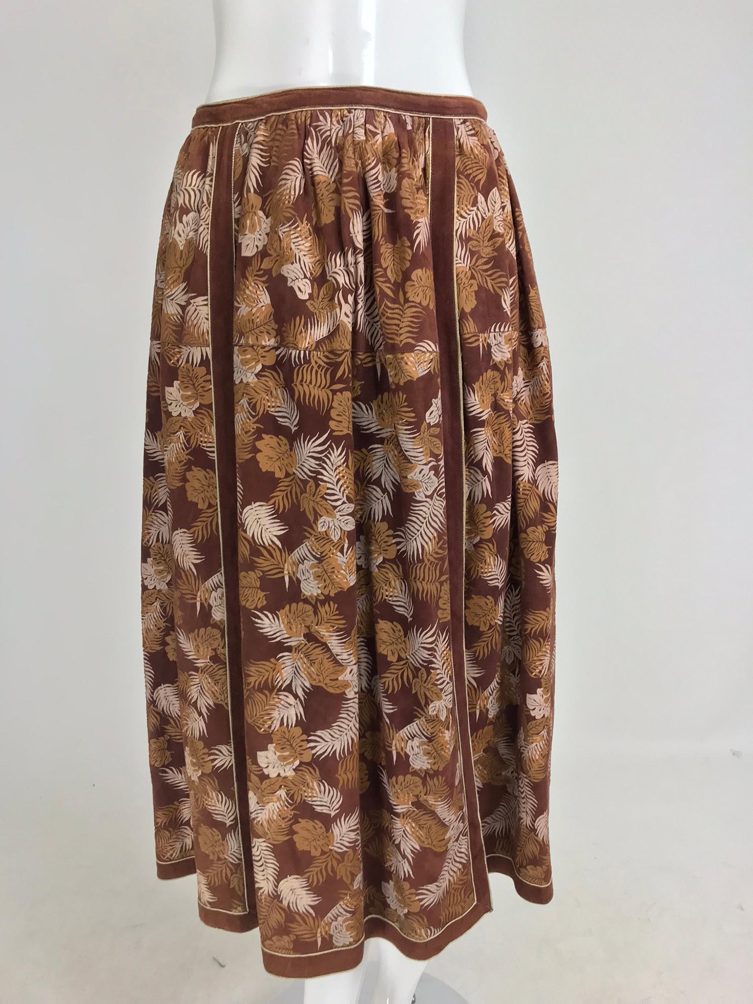 Roberto Cavalli 1970s Printed Suede Top and Skirt Set Rare 9