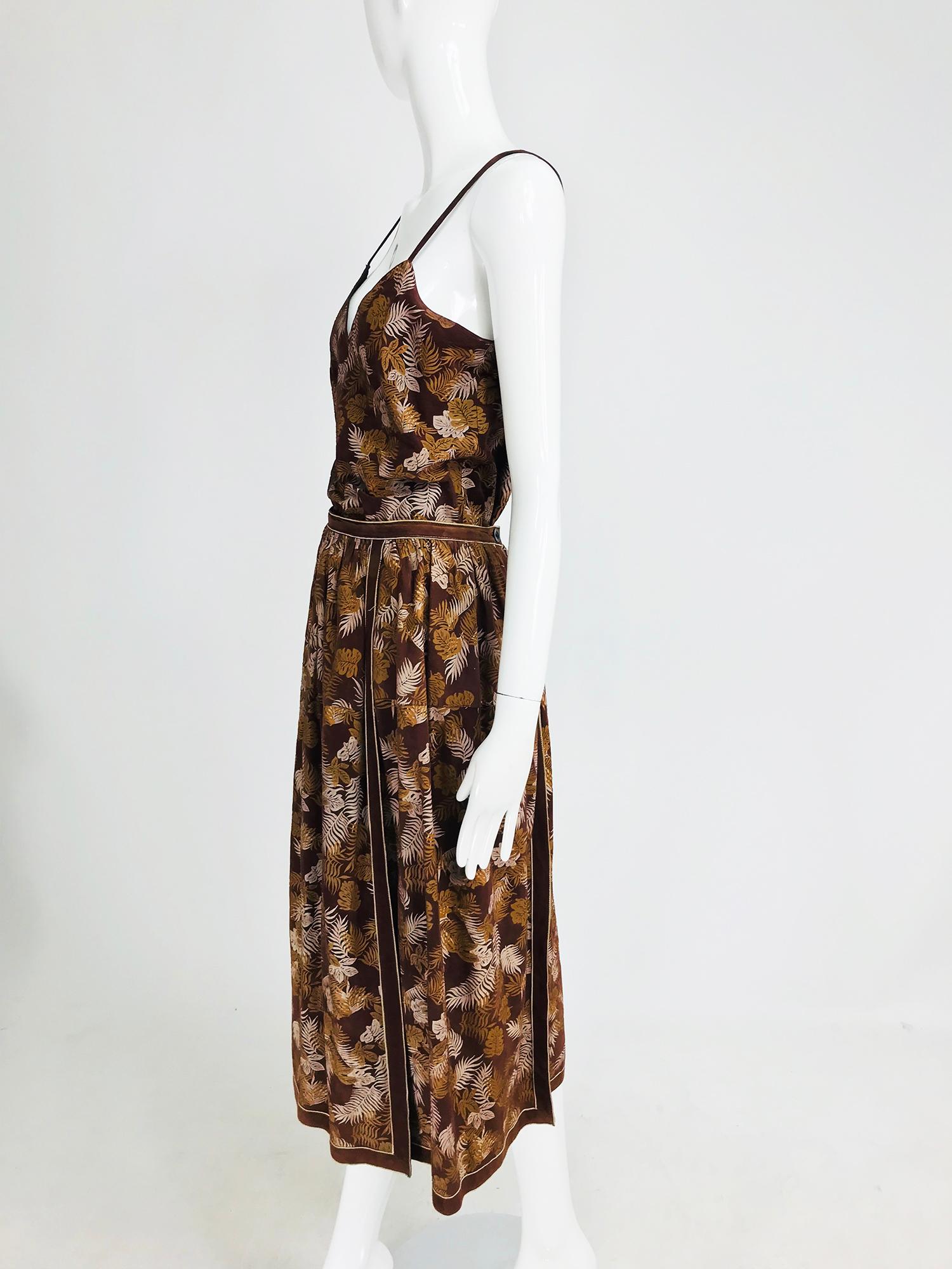 Brown Roberto Cavalli 1970s Printed Suede Top and Skirt Set Rare