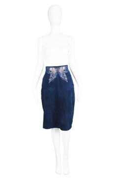 Roberto Cavalli 1970s Vintage Blue Suede Skirt
