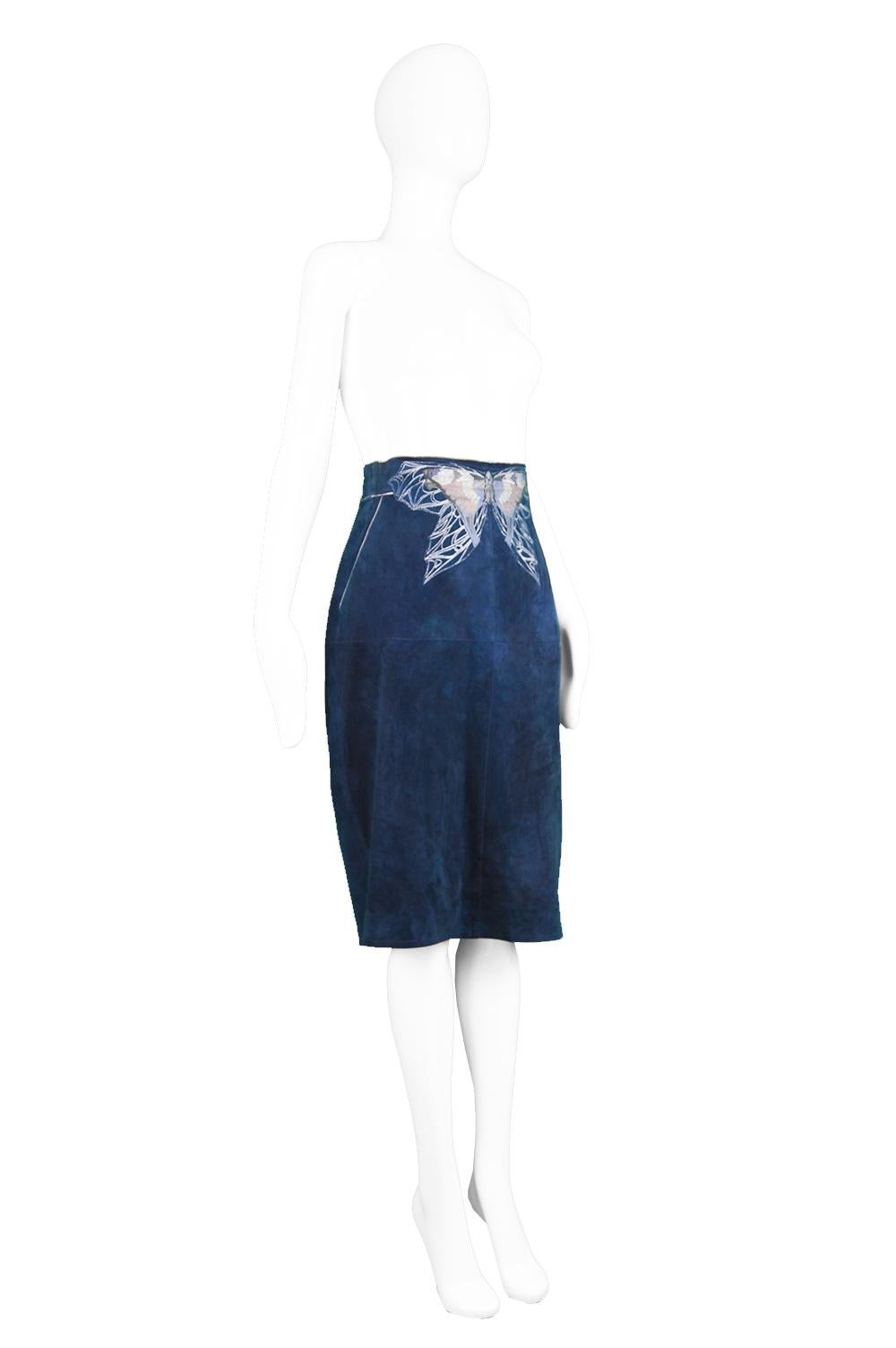 Women's Roberto Cavalli 1970s Vintage Blue Suede Skirt