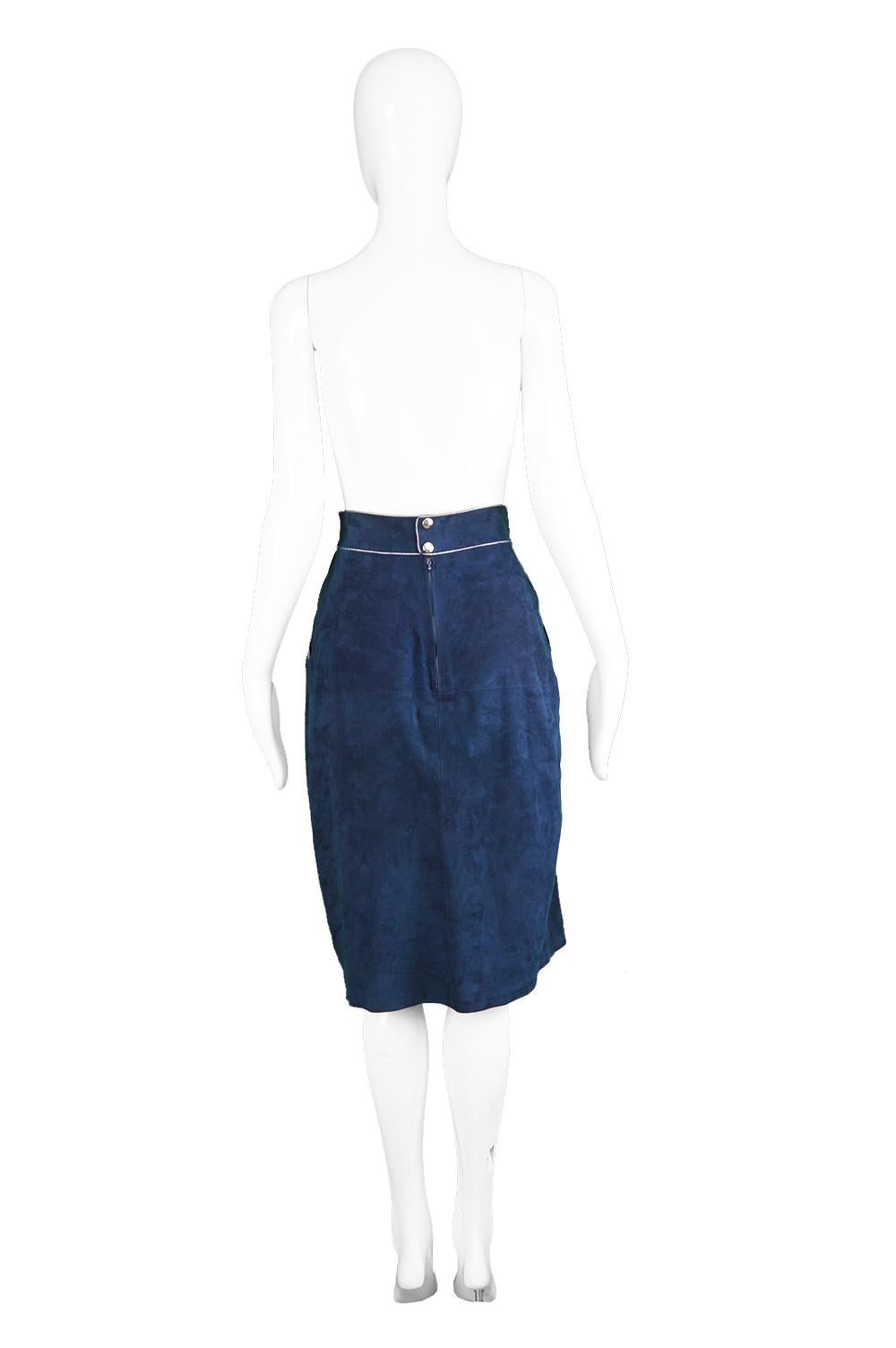 Roberto Cavalli 1970s Vintage Blue Suede Skirt 1