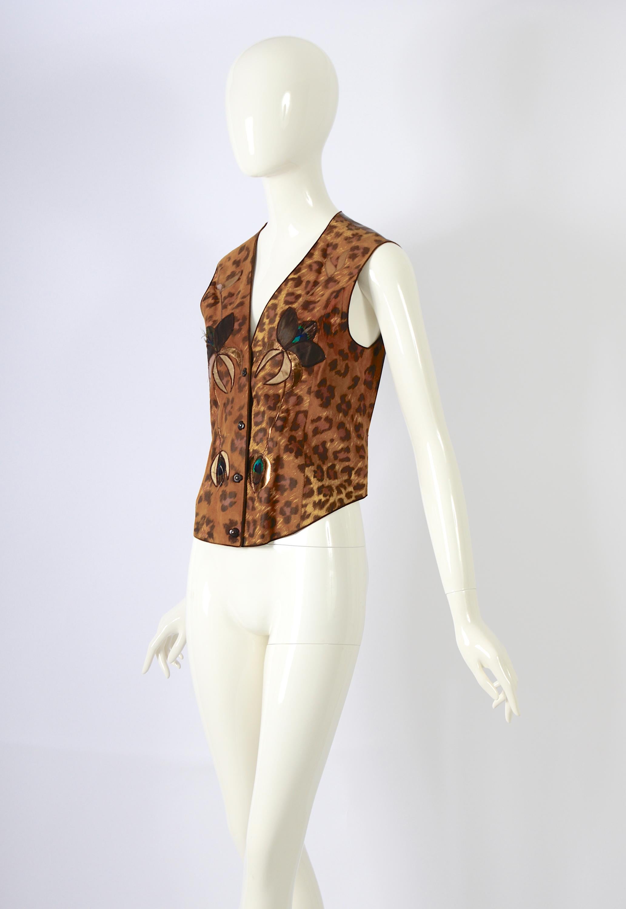 Roberto Cavalli 1970's Vintage Leather & Suede Patchwork Embellished Vests  In Excellent Condition For Sale In Antwerp, BE