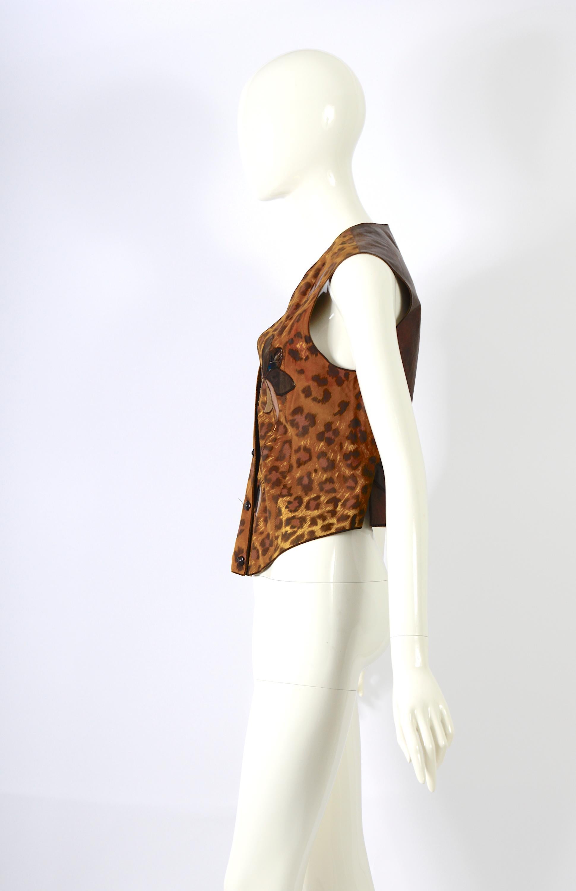 Roberto Cavalli 1970's Vintage Leather & Suede Patchwork Embellished Vests  For Sale 2