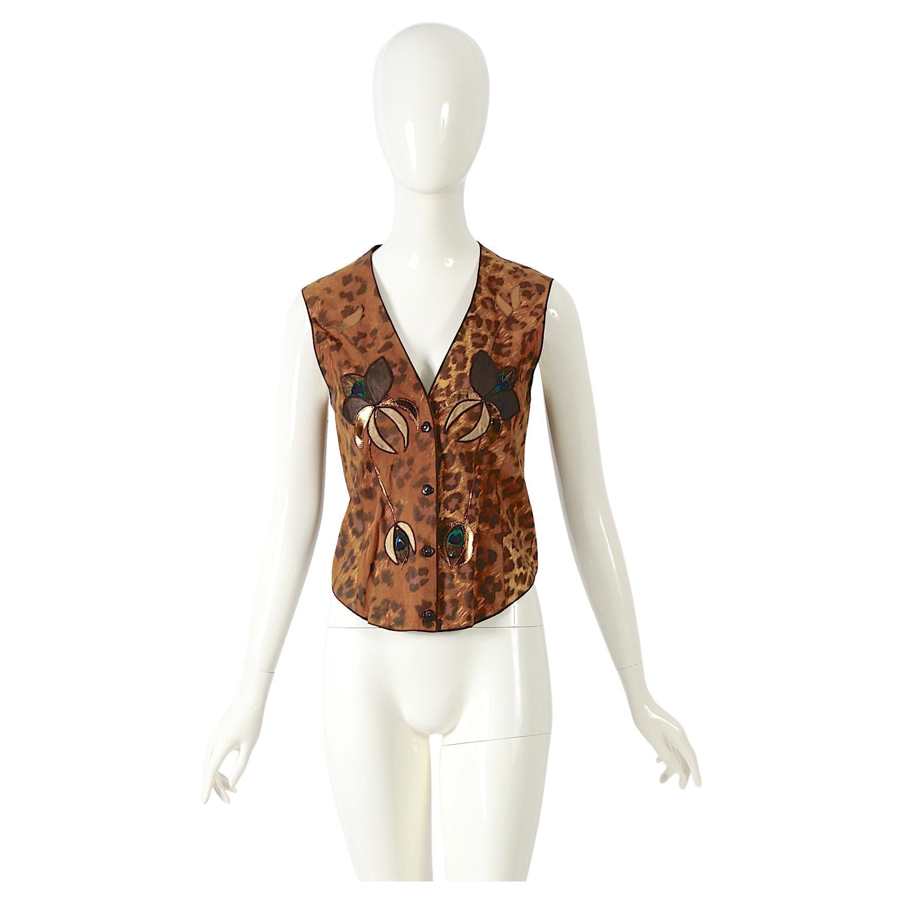 Roberto Cavalli 1970's Vintage Leather & Suede Patchwork Embellished Vests  For Sale