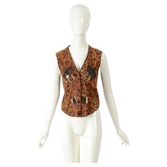 Roberto Cavalli 1970's Vintage Leather & Suede Patchwork Embellished Vests 