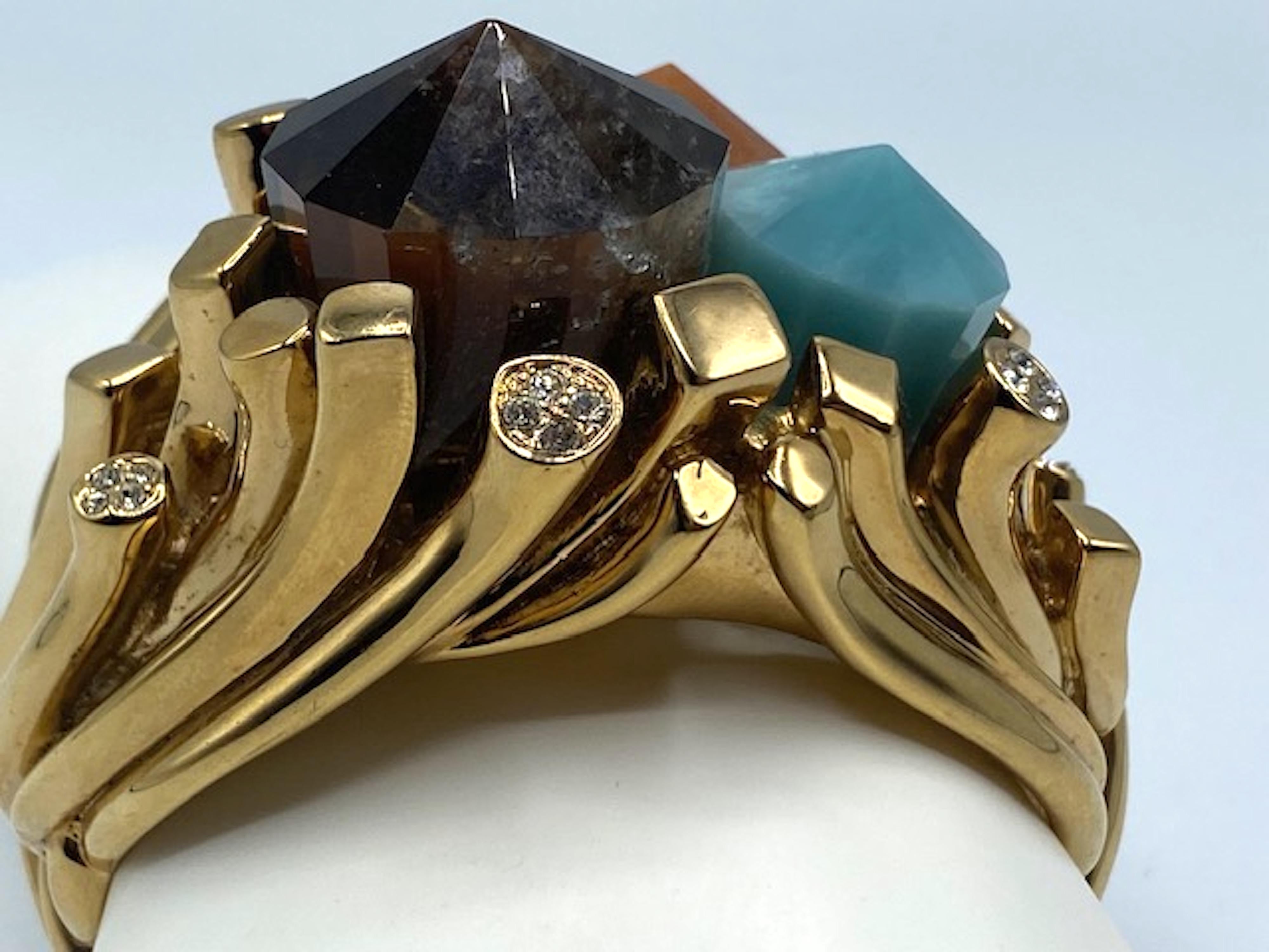 Roberto Cavalli 1990s Abstract Semiprecious & Rhinestone Cuff Bracelet 5