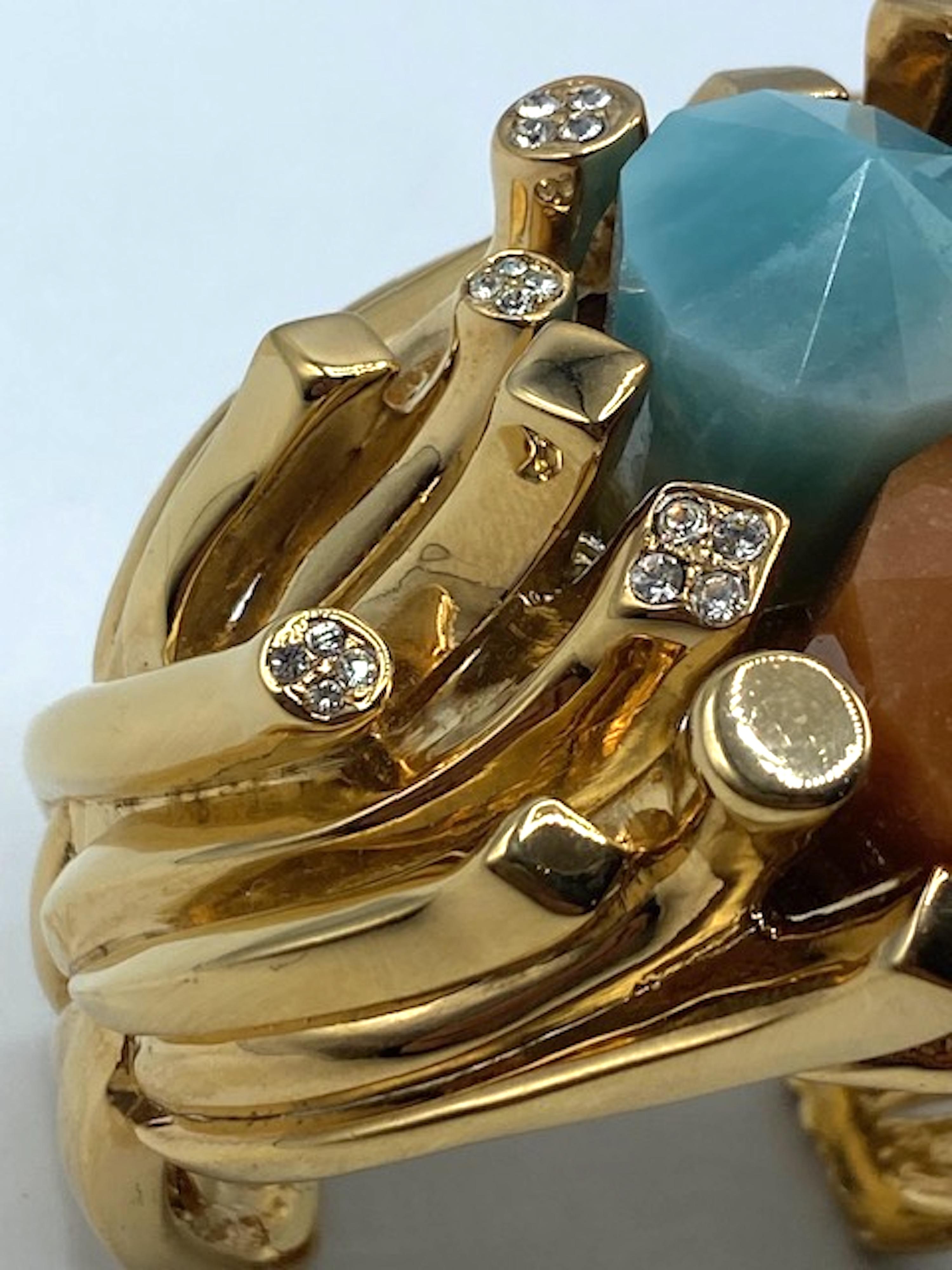 Modernist Roberto Cavalli 1990s Abstract Semiprecious & Rhinestone Cuff Bracelet