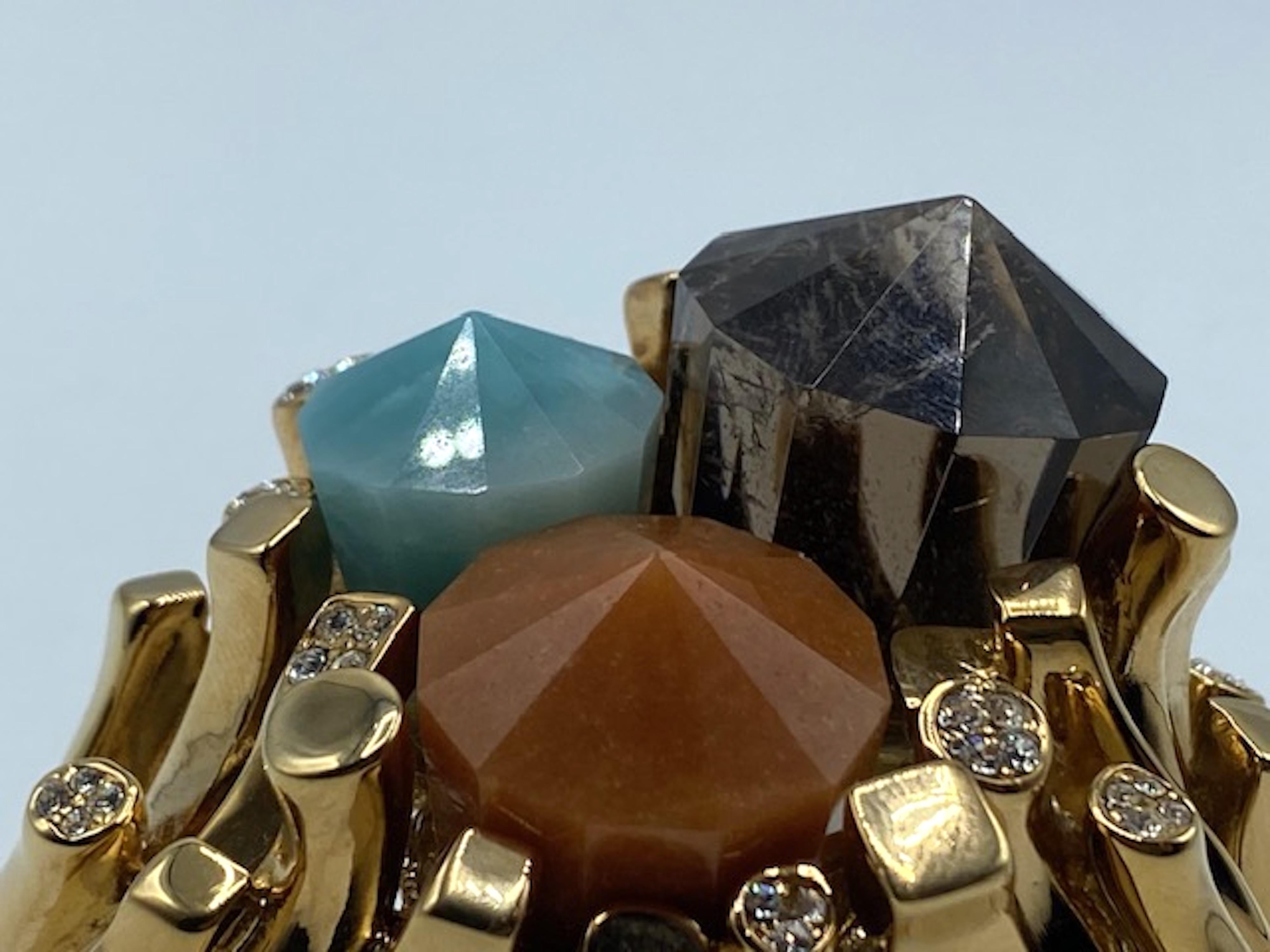 Bullet Cut Roberto Cavalli 1990s Abstract Semiprecious & Rhinestone Cuff Bracelet