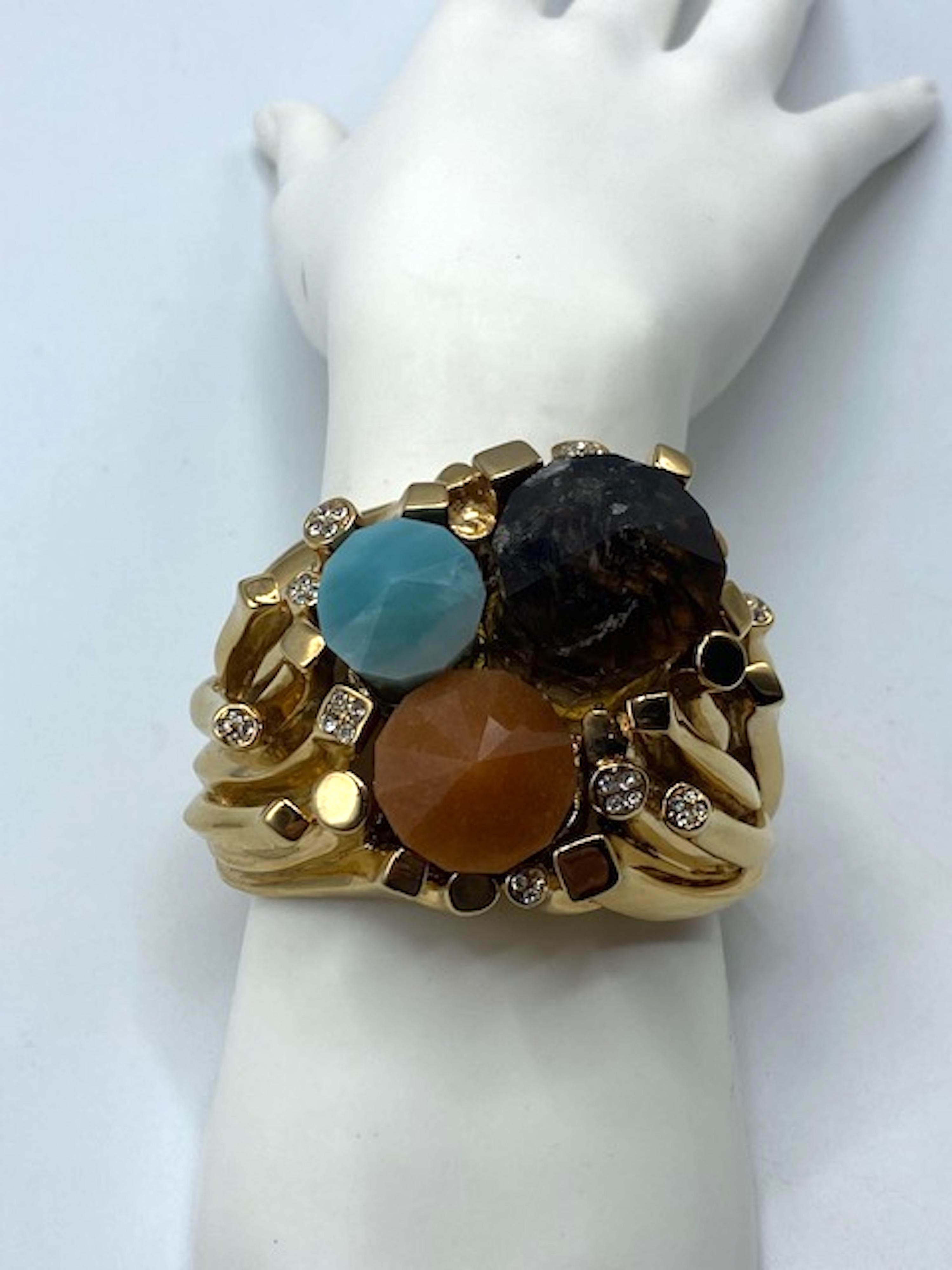 Women's Roberto Cavalli 1990s Abstract Semiprecious & Rhinestone Cuff Bracelet
