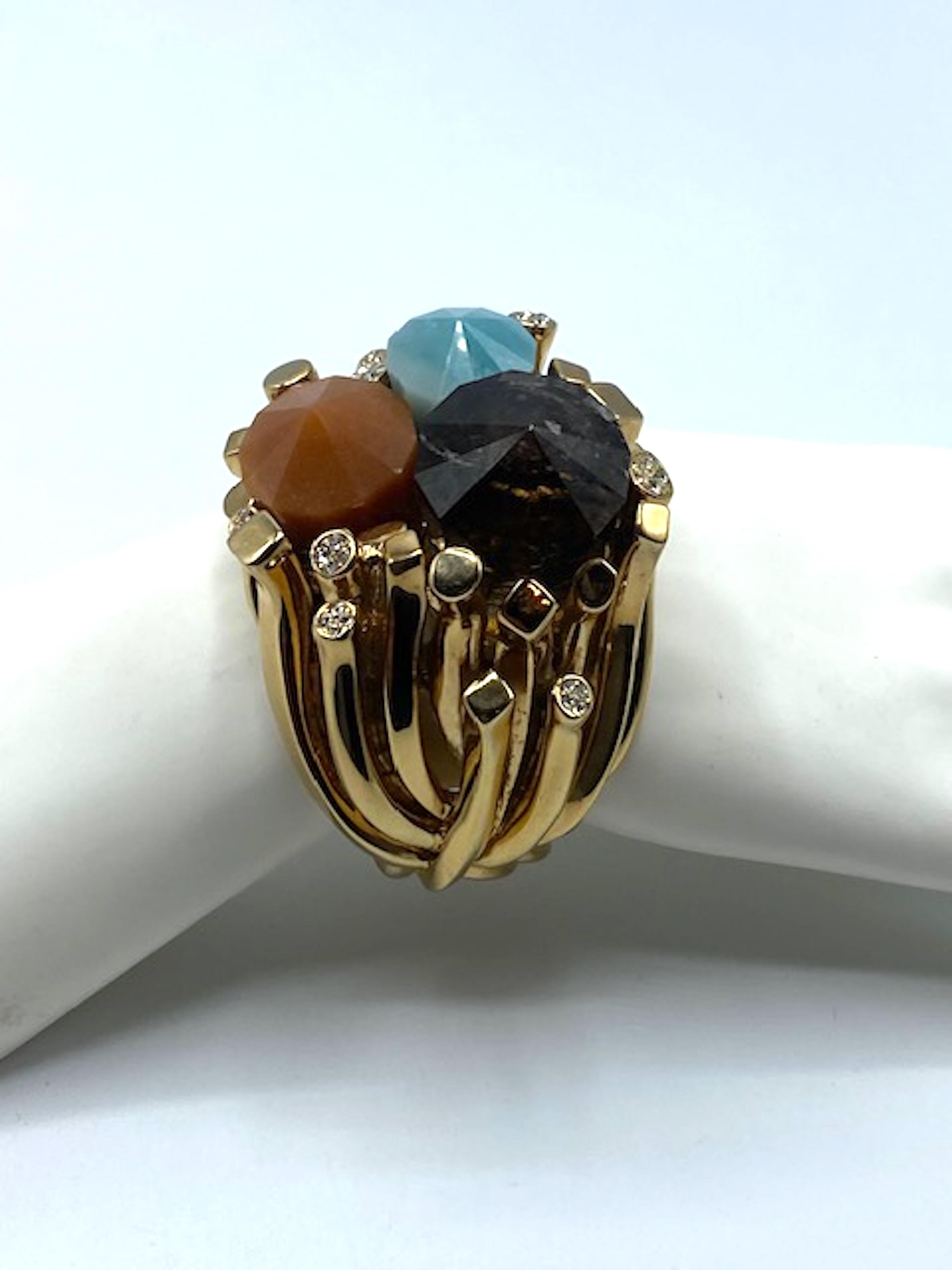 Roberto Cavalli 1990s Abstract Semiprecious & Rhinestone Cuff Bracelet 1