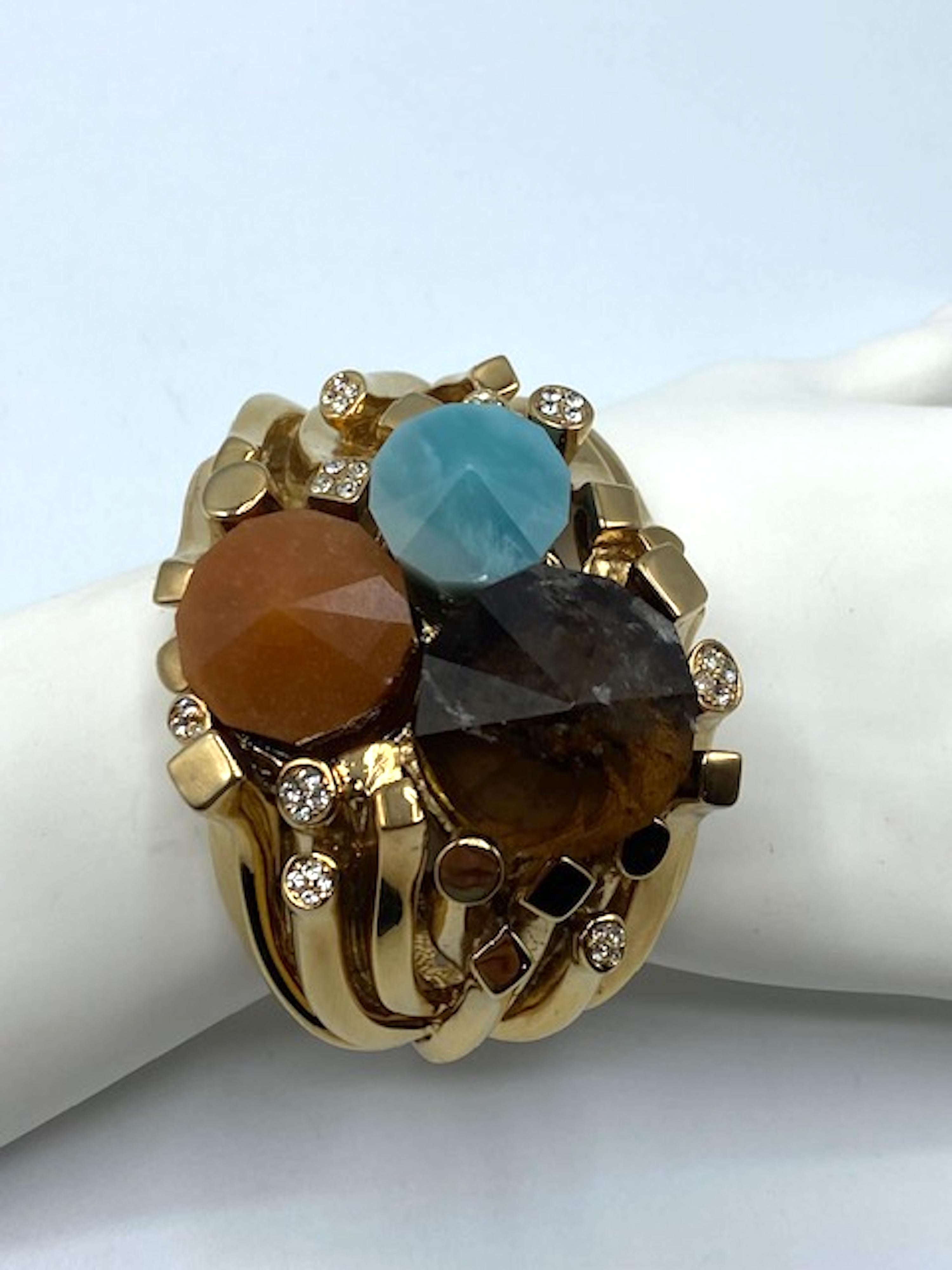 Roberto Cavalli 1990s Abstract Semiprecious & Rhinestone Cuff Bracelet 2