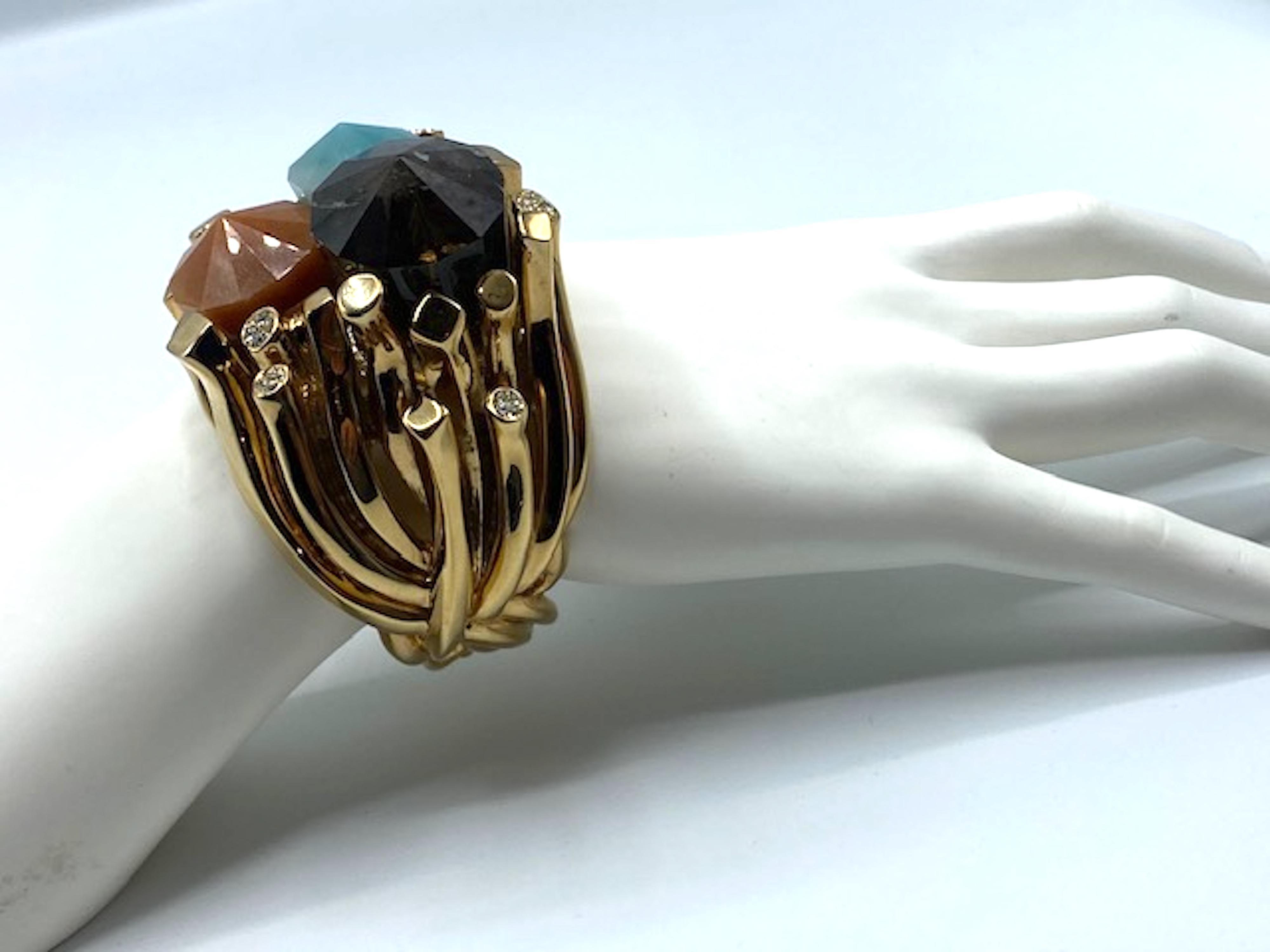 Roberto Cavalli 1990s Abstract Semiprecious & Rhinestone Cuff Bracelet 3