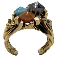 Roberto Cavalli 1990s Abstract Semiprecious & Rhinestone Cuff Bracelet