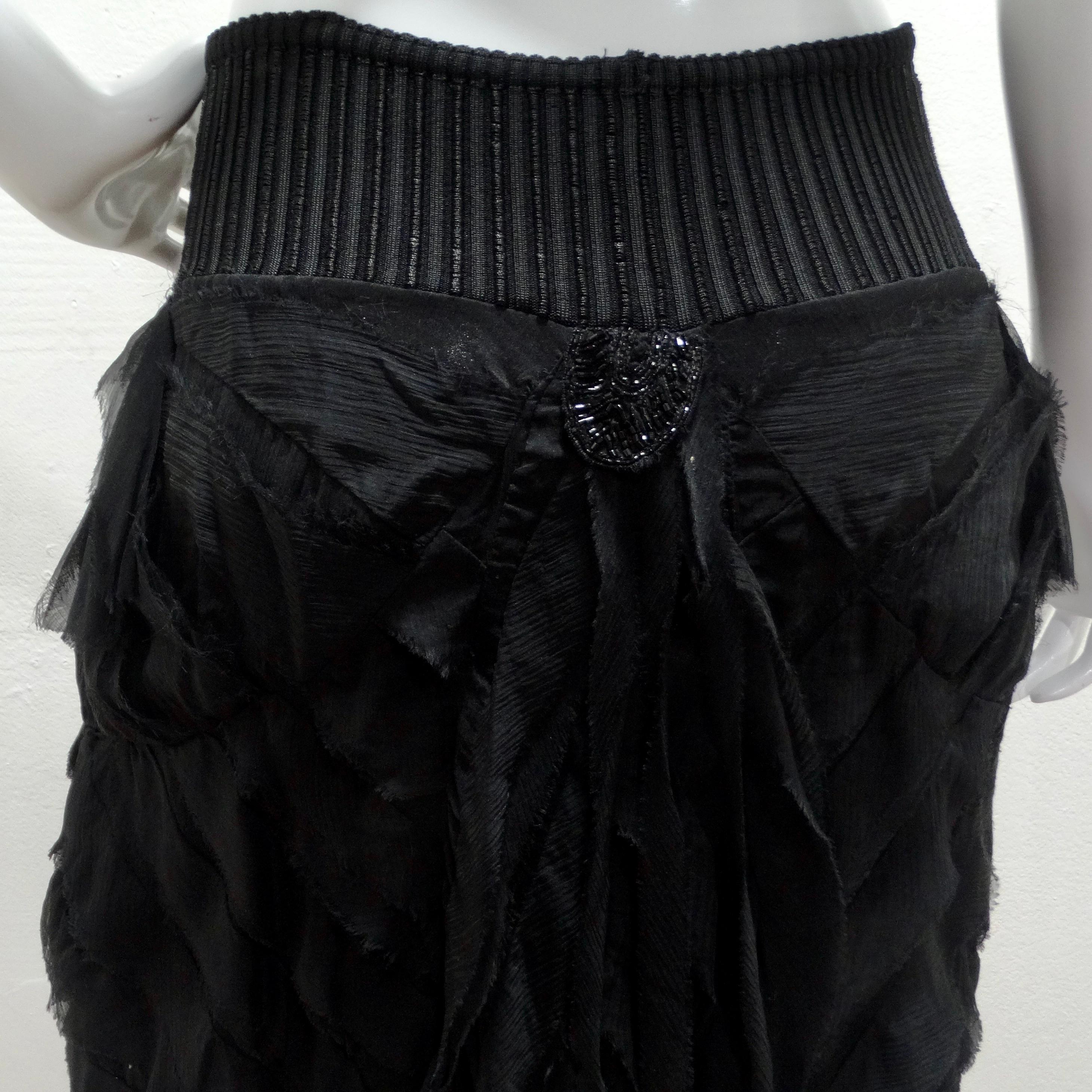 Roberto Cavalli 1990s Black Ruffle Midi Skirt For Sale 5
