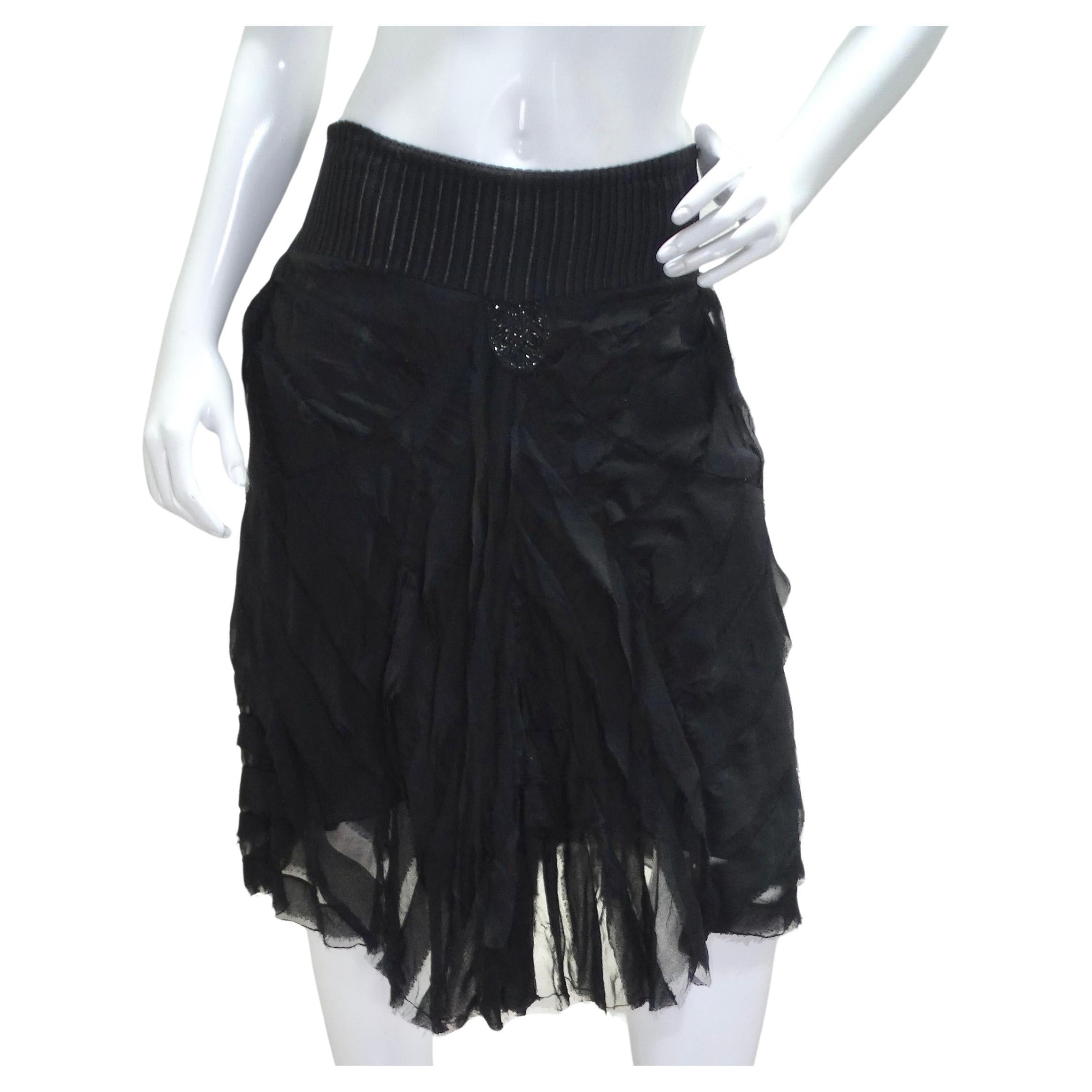 Roberto Cavalli 1990s Black Ruffle Midi Skirt For Sale