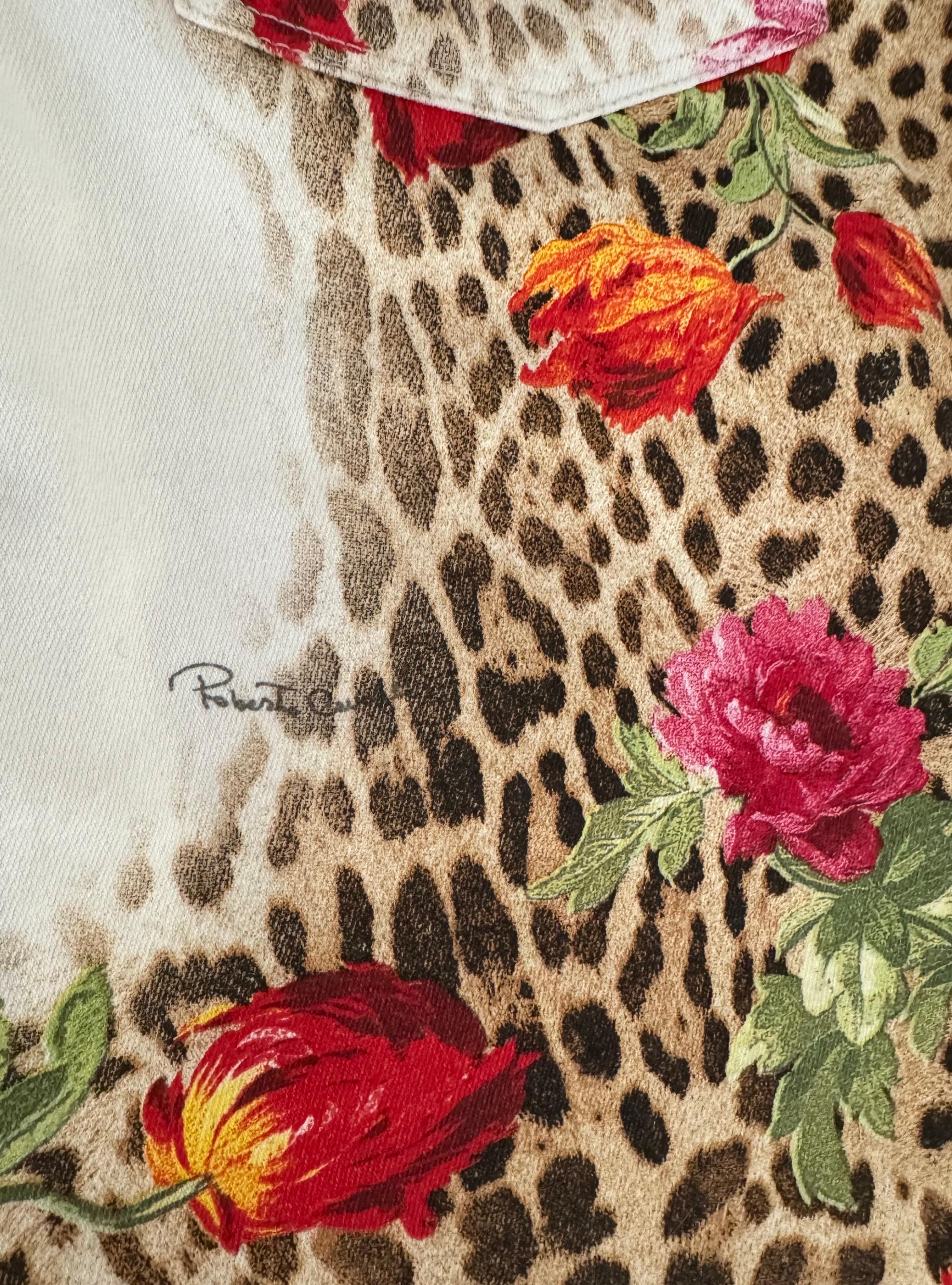 Roberto Cavalli 1990’s Leopard and Rose Print Mid Rise Jeans - Size Large 7