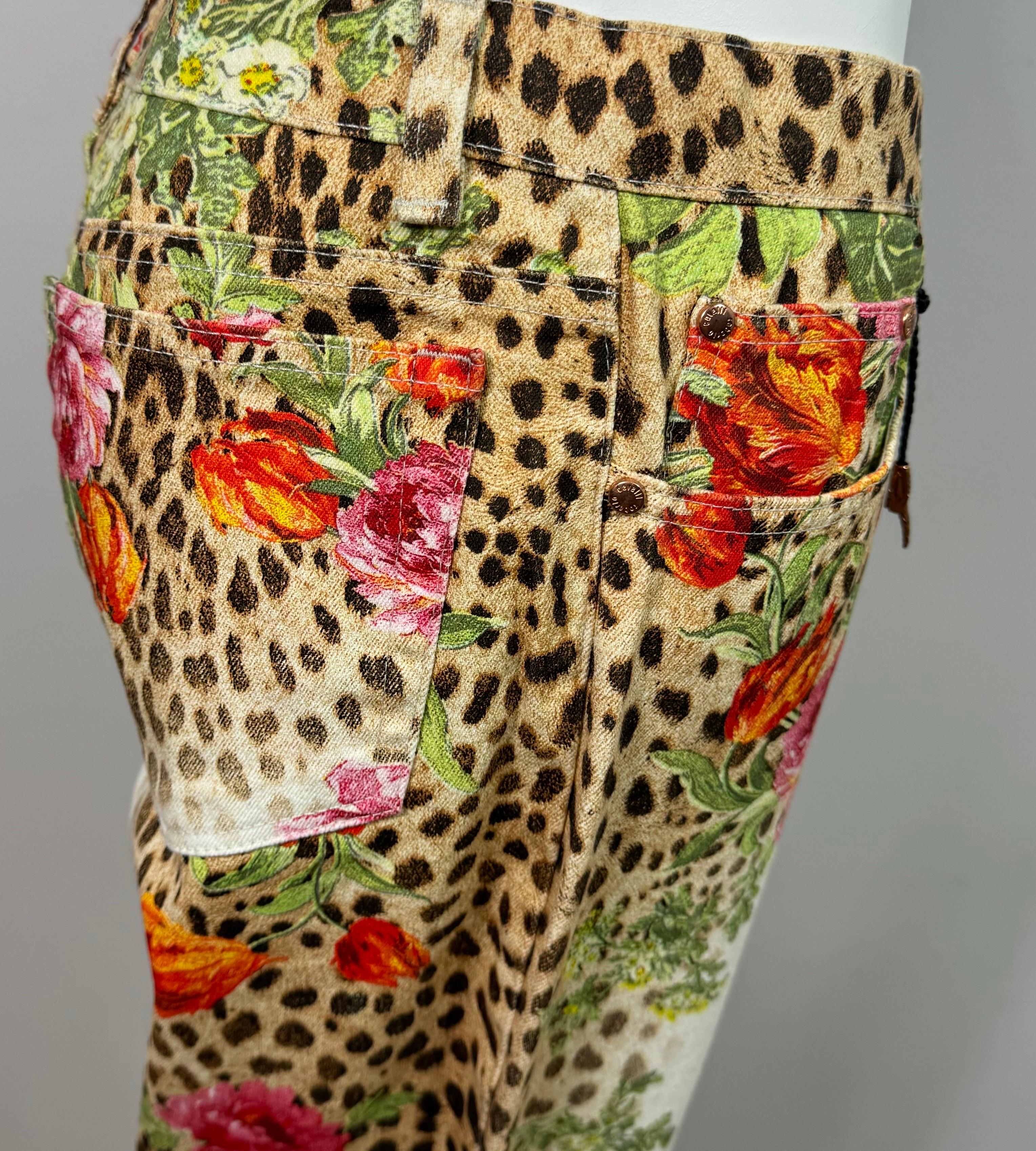 Roberto Cavalli 1990’s Leopard and Rose Print Mid Rise Jeans - Size Large 9