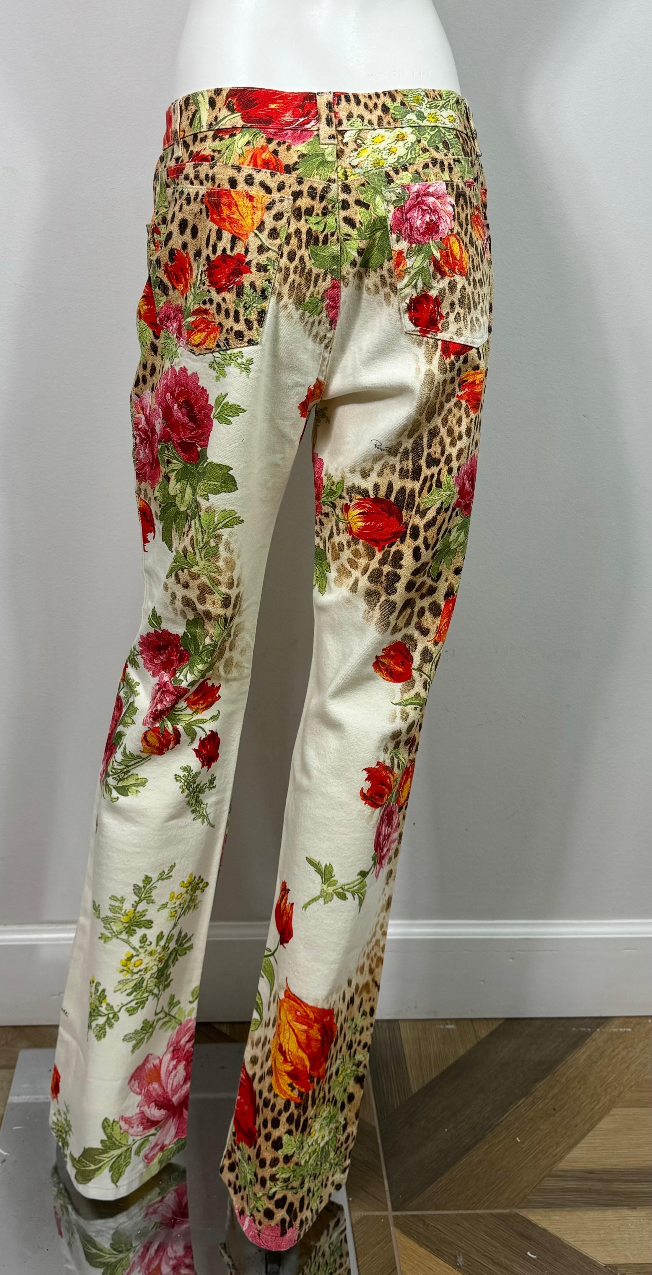 Roberto Cavalli 1990’s Leopard and Rose Print Mid Rise Jeans - Size Large 11