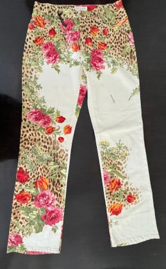 Roberto Cavalli 1990’s Leopard and Rose Print Mid Rise Jeans - Size Large