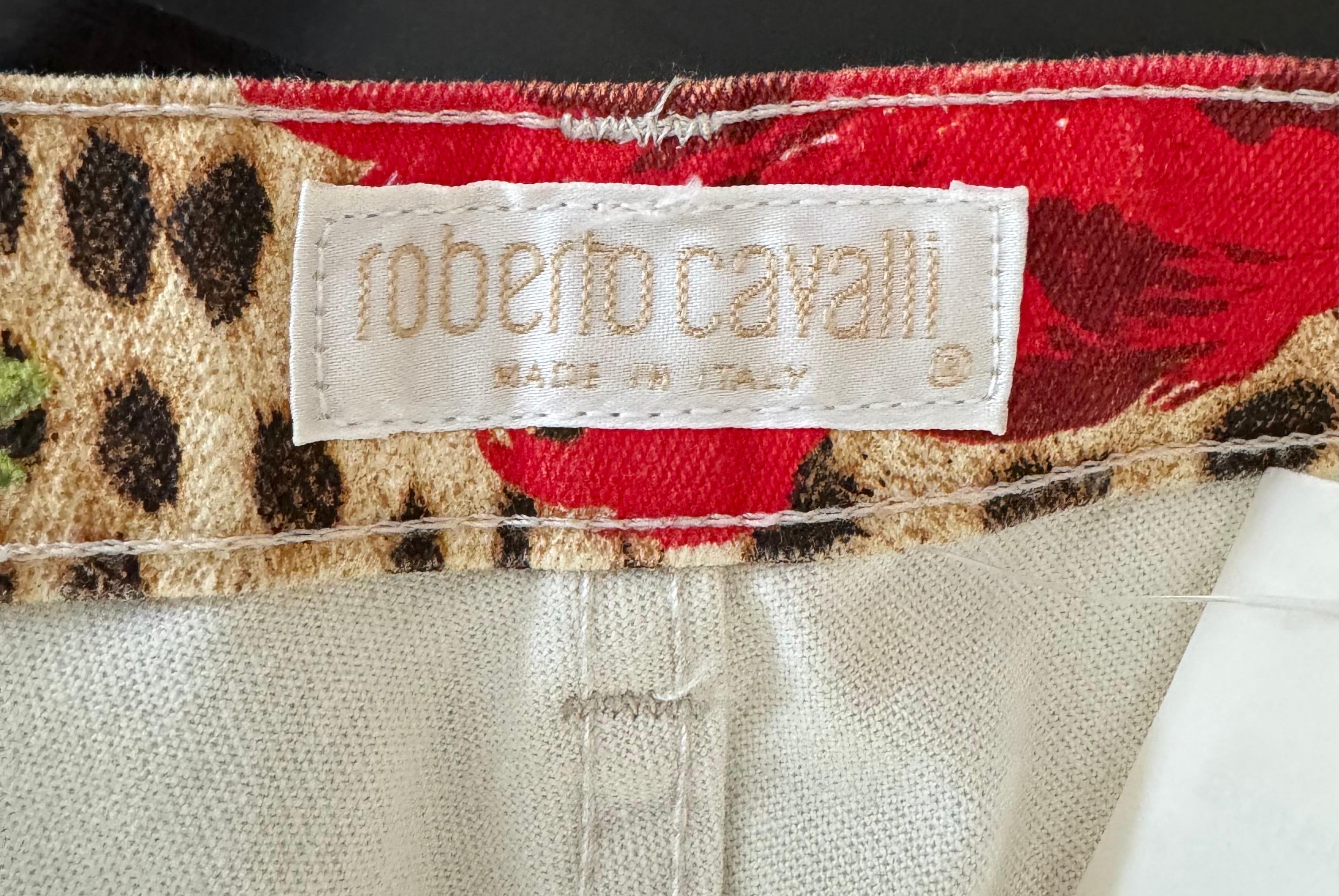 Roberto Cavalli 1990’s Leopard and Rose Print Mid Rise Jeans - Size Large 2