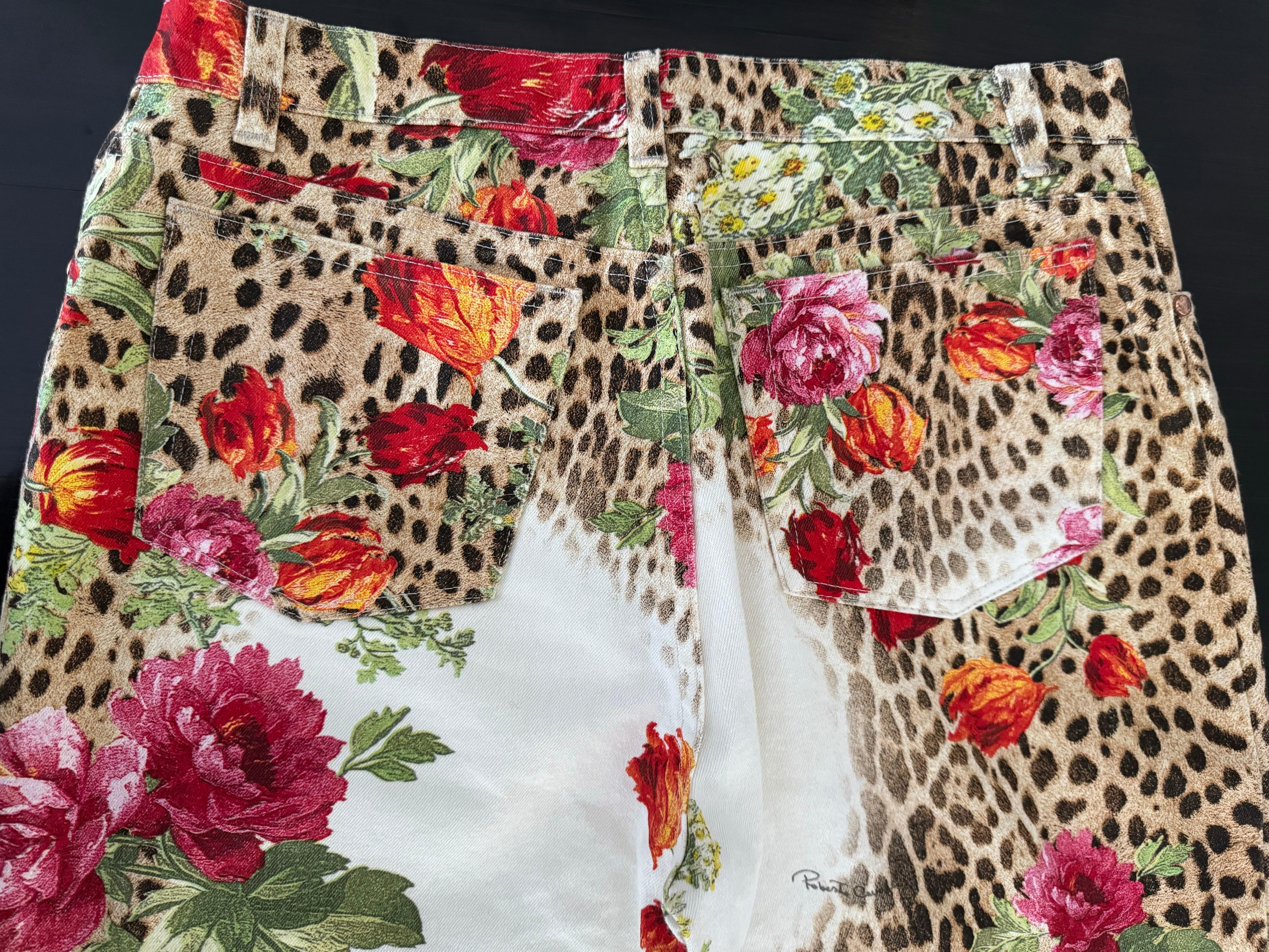 Roberto Cavalli 1990’s Leopard and Rose Print Mid Rise Jeans - Size Large 4