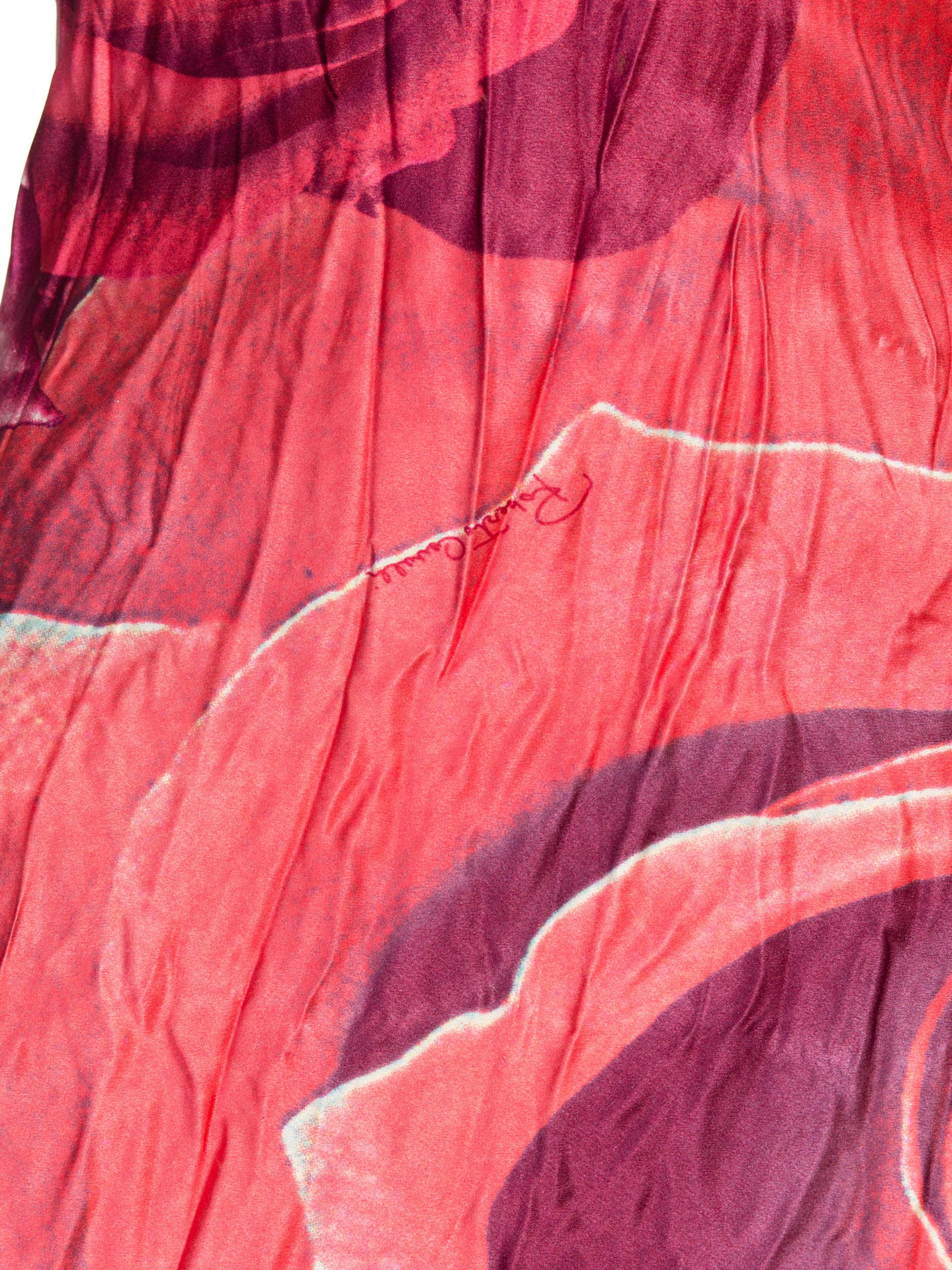 Roberto Cavalli 1990s Red Rose Printed Bias Silk Dress 7