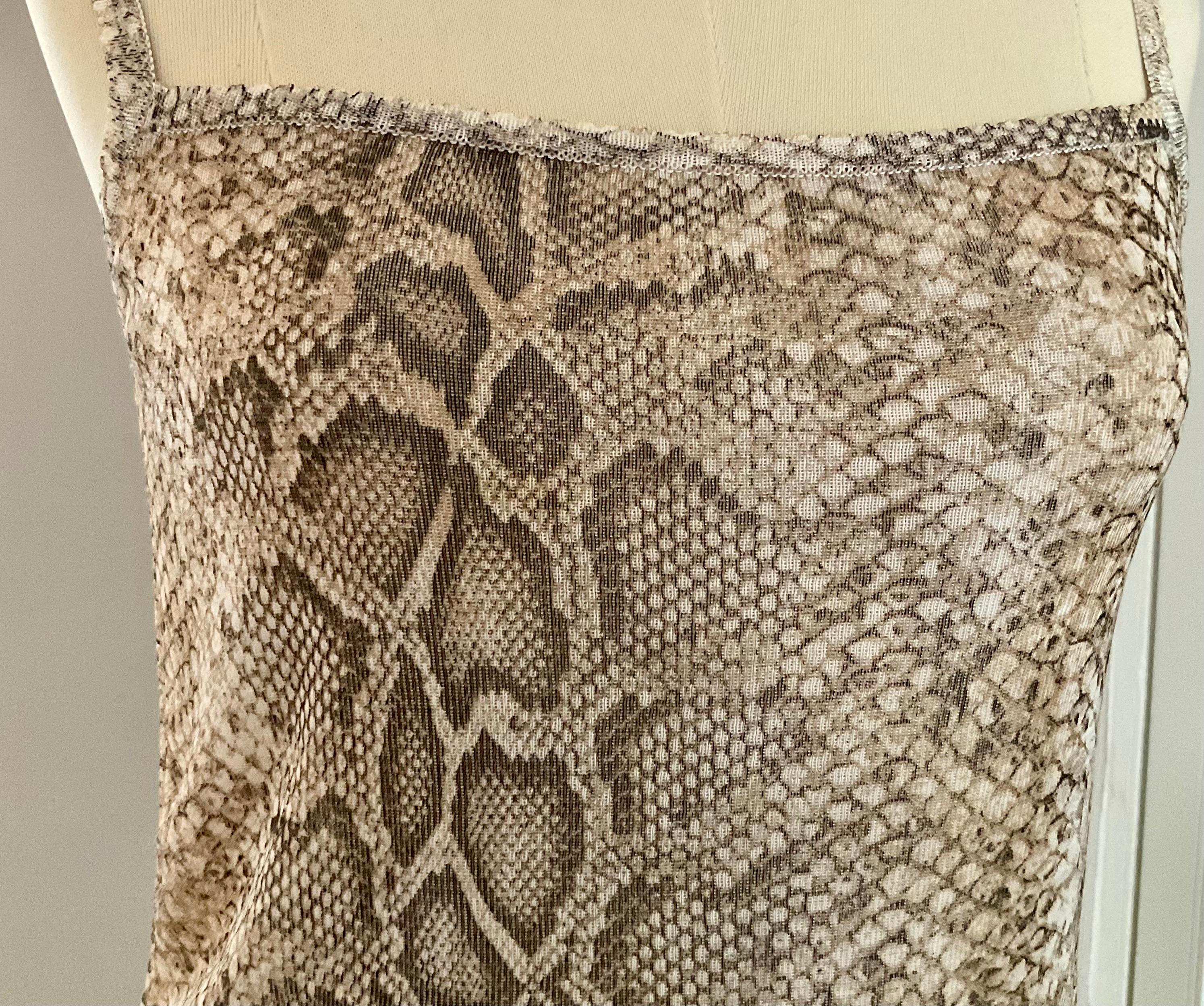 Brown Roberto Cavalli 1990s Runway Snakeskin Print Spaghetti Strap Cami Top For Sale