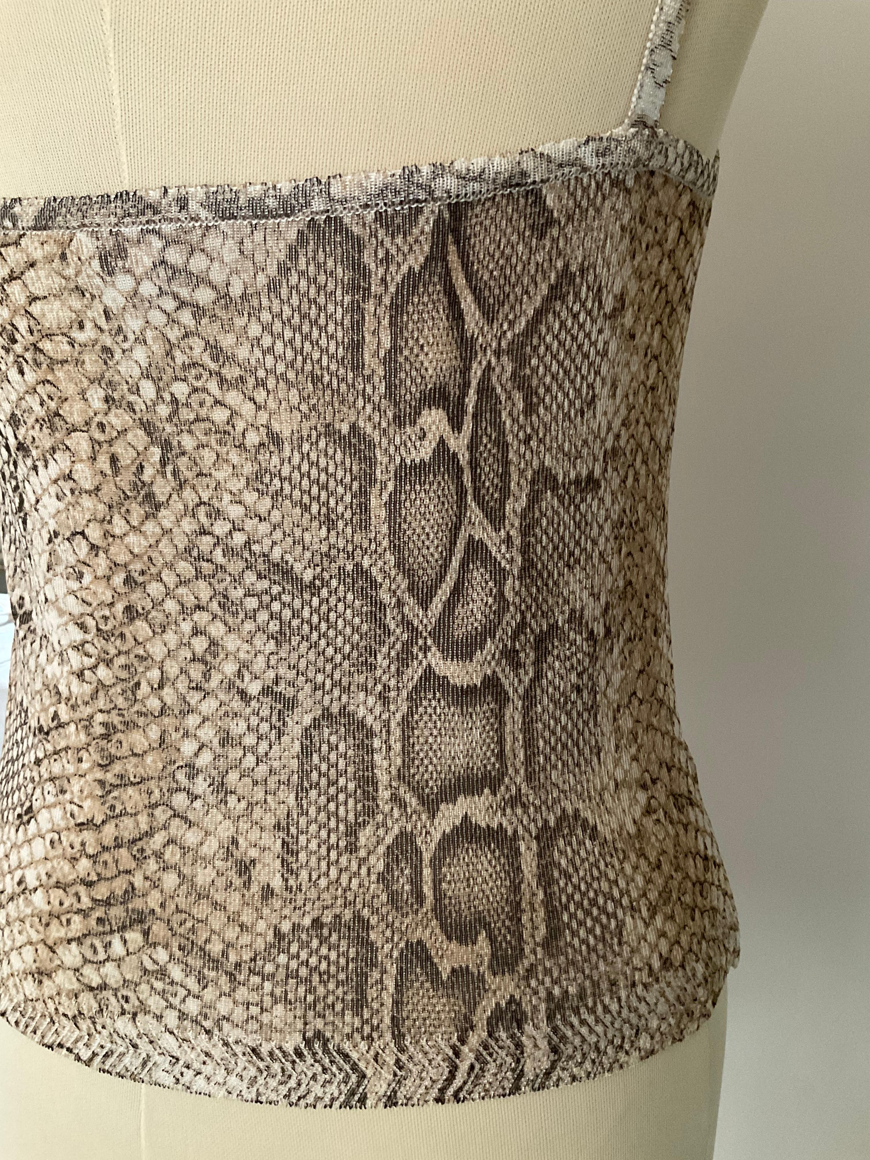 Roberto Cavalli 1990s Runway Snakeskin Print Spaghetti Strap Cami Top For Sale 1