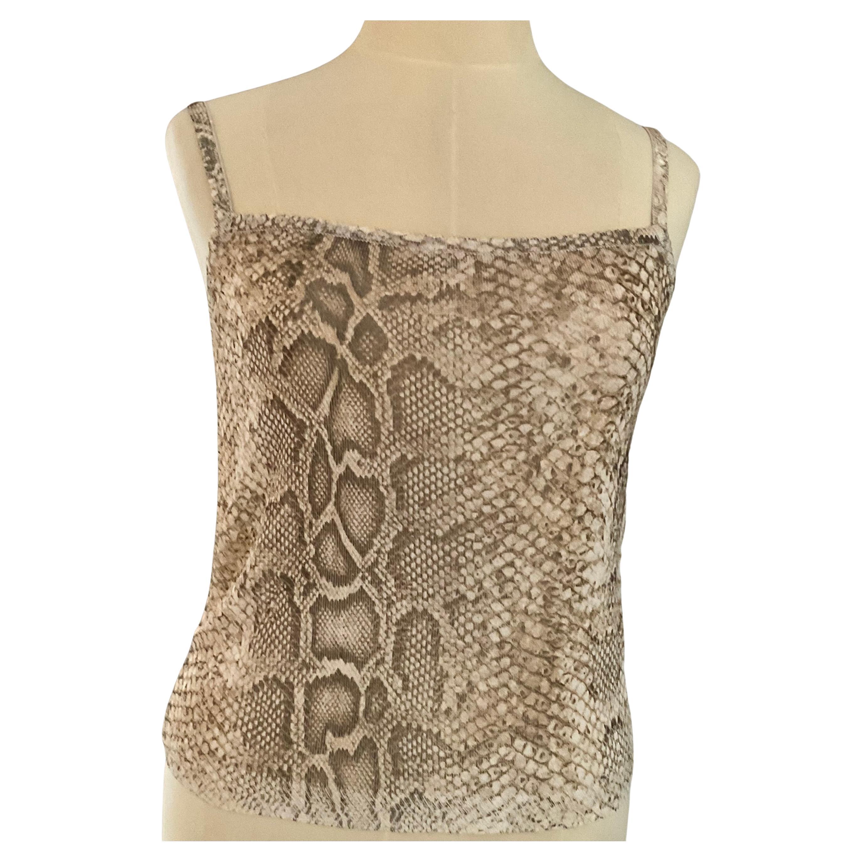 Roberto Cavalli 1990s Runway Snakeskin Print Spaghetti Strap Cami Top