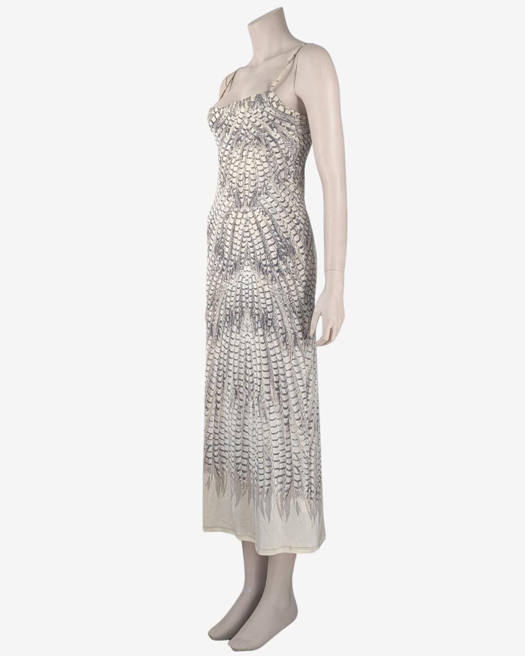 Grigio Roberto Cavalli 1999 Vestito Bodycon in piume grigio in vendita
