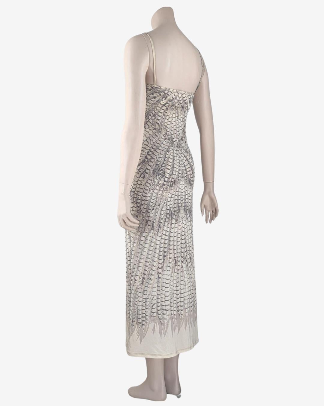 Roberto Cavalli 1999 Vestito Bodycon in piume grigio In condizioni buone in vendita a GOUVIEUX, FR
