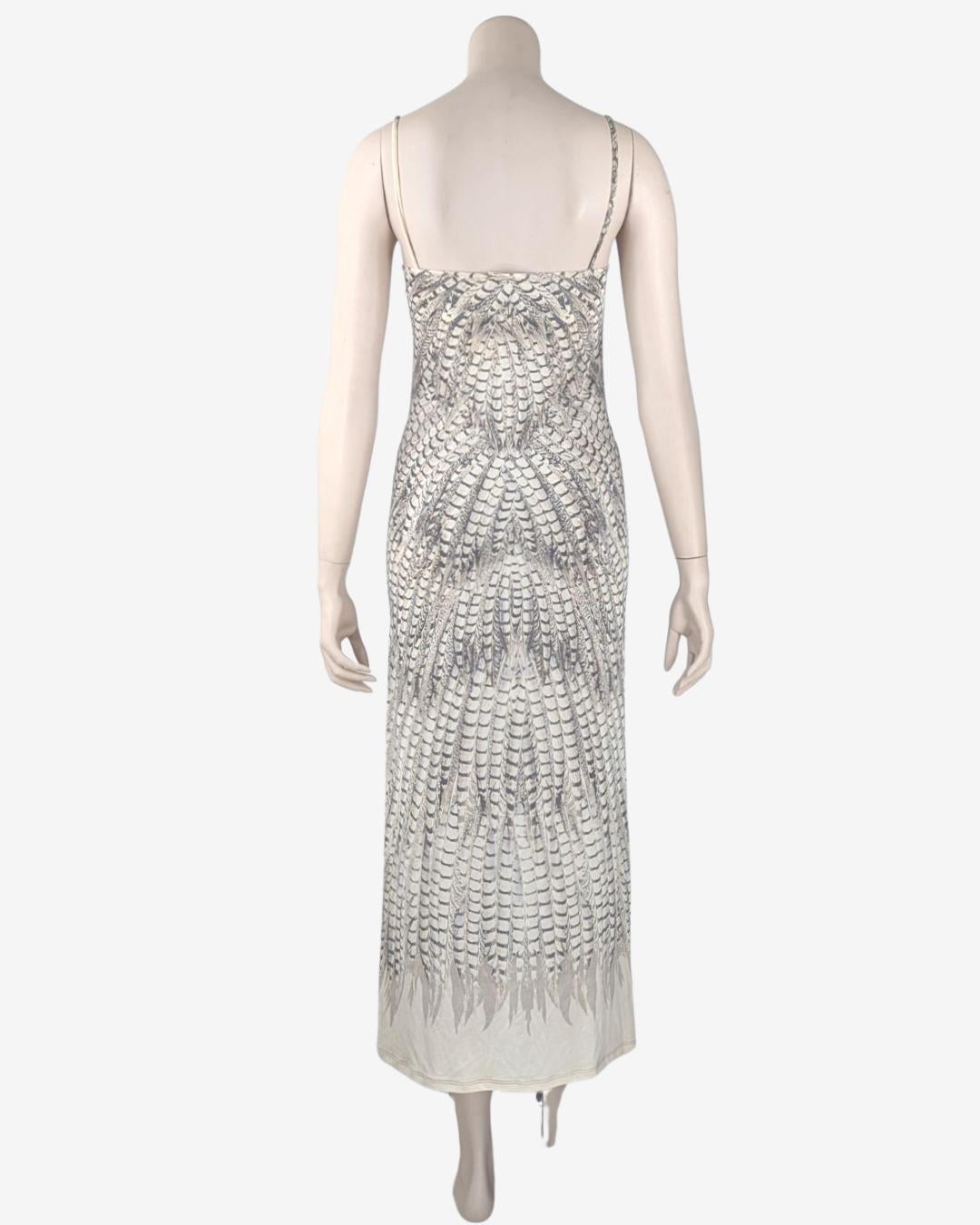 Donna Roberto Cavalli 1999 Vestito Bodycon in piume grigio in vendita