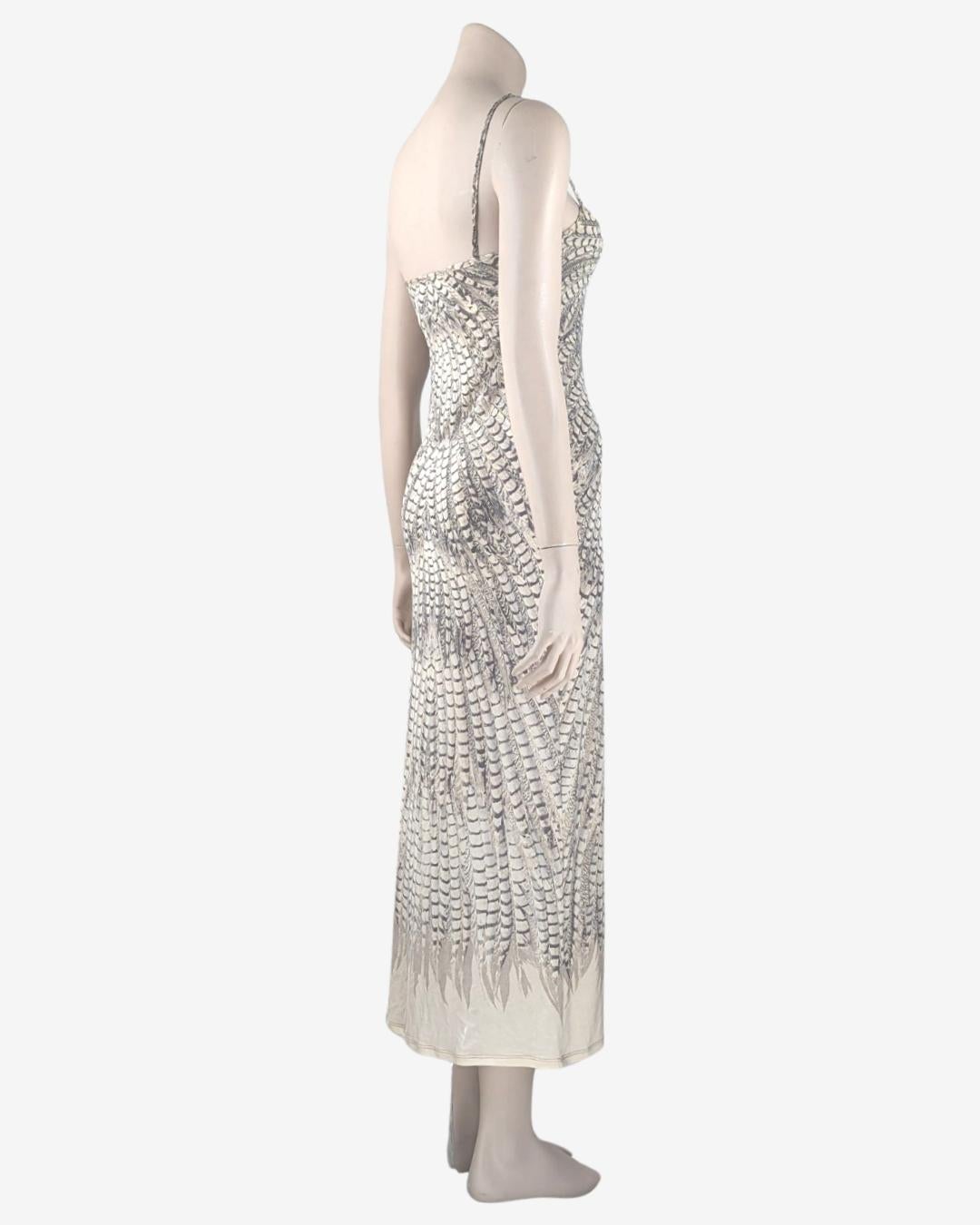 Roberto Cavalli 1999 Vestito Bodycon in piume grigio in vendita 1