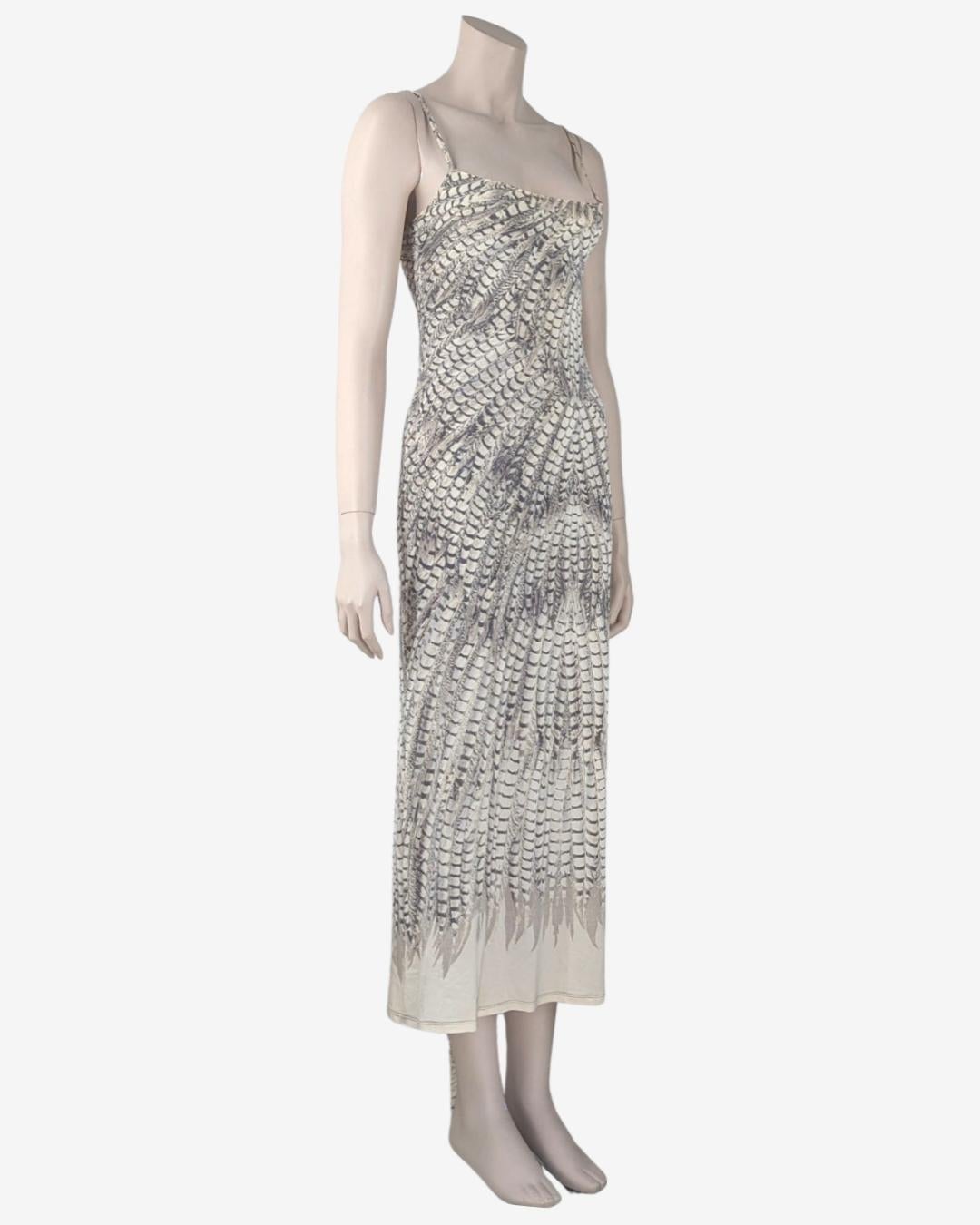 Roberto Cavalli 1999 Vestito Bodycon in piume grigio in vendita 2