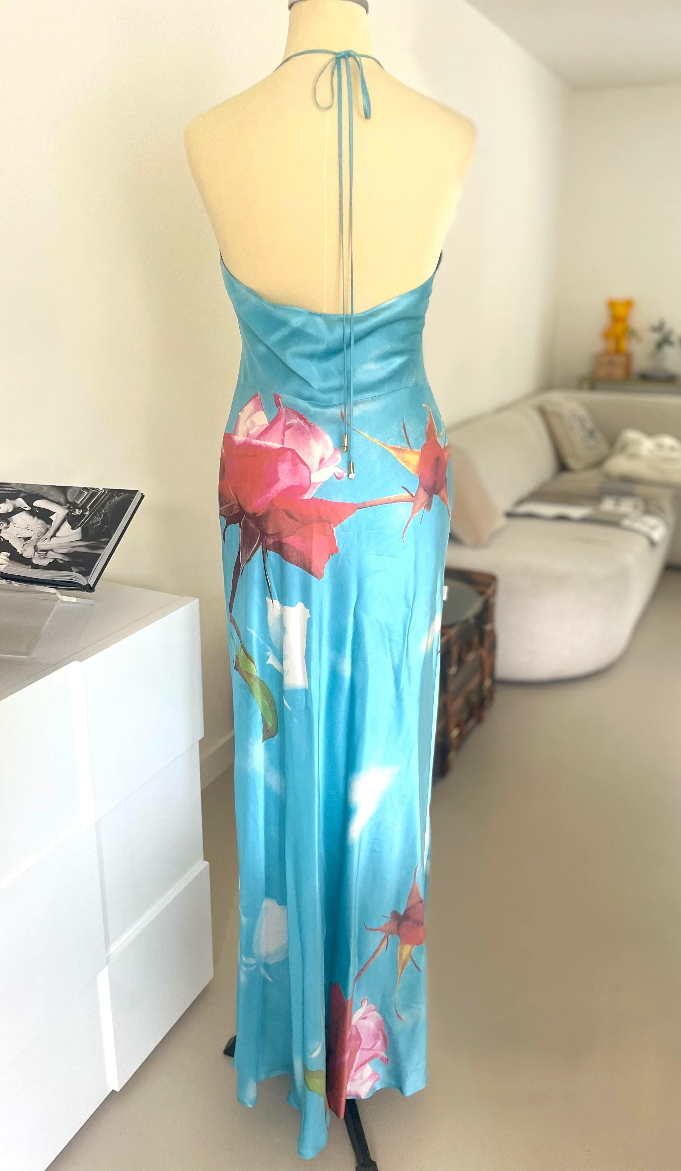 Roberto Cavalli 1999 Pasarela Vestido Largo Floral de Seda en venta 4
