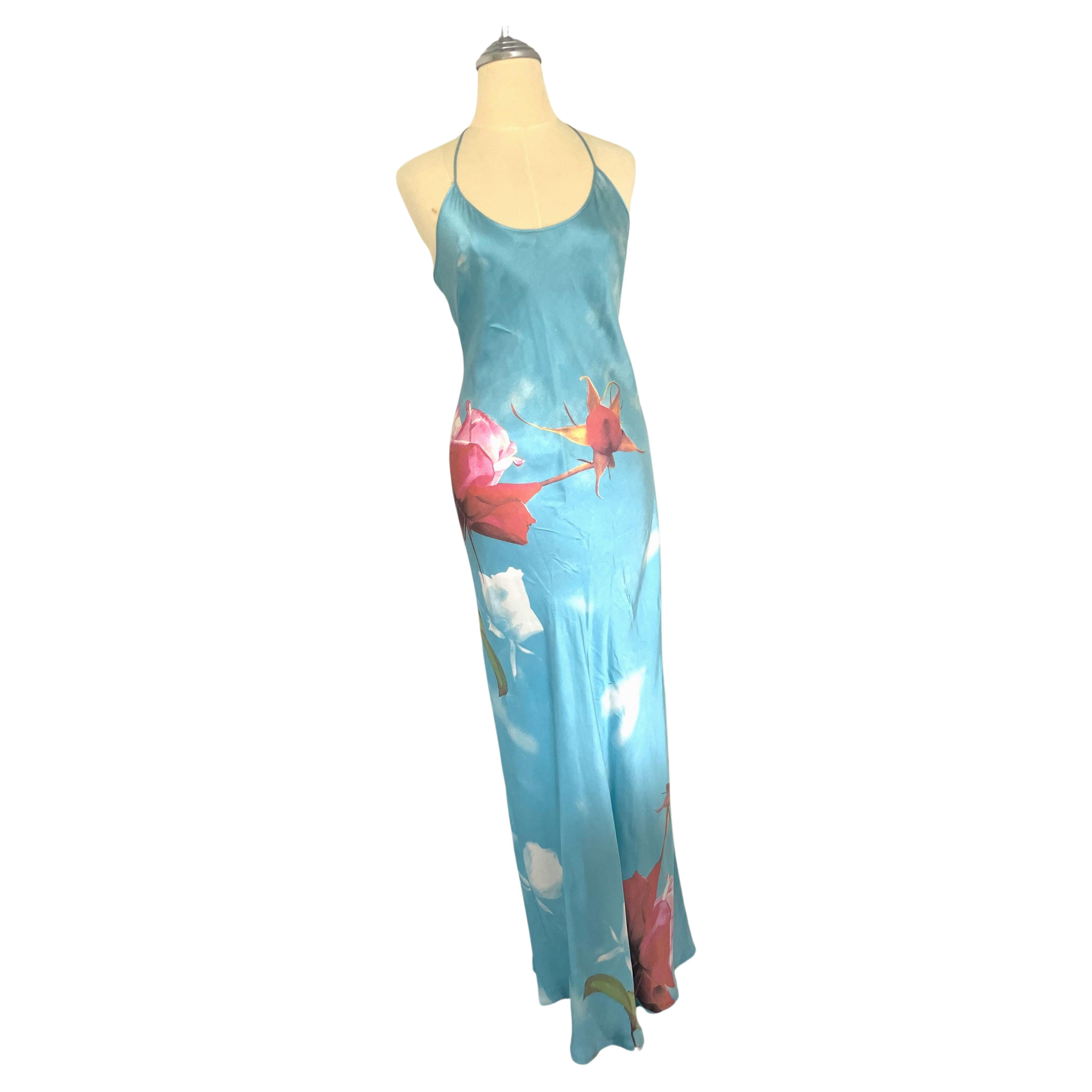 Roberto Cavalli 1999 Pasarela Vestido Largo Floral de Seda en venta