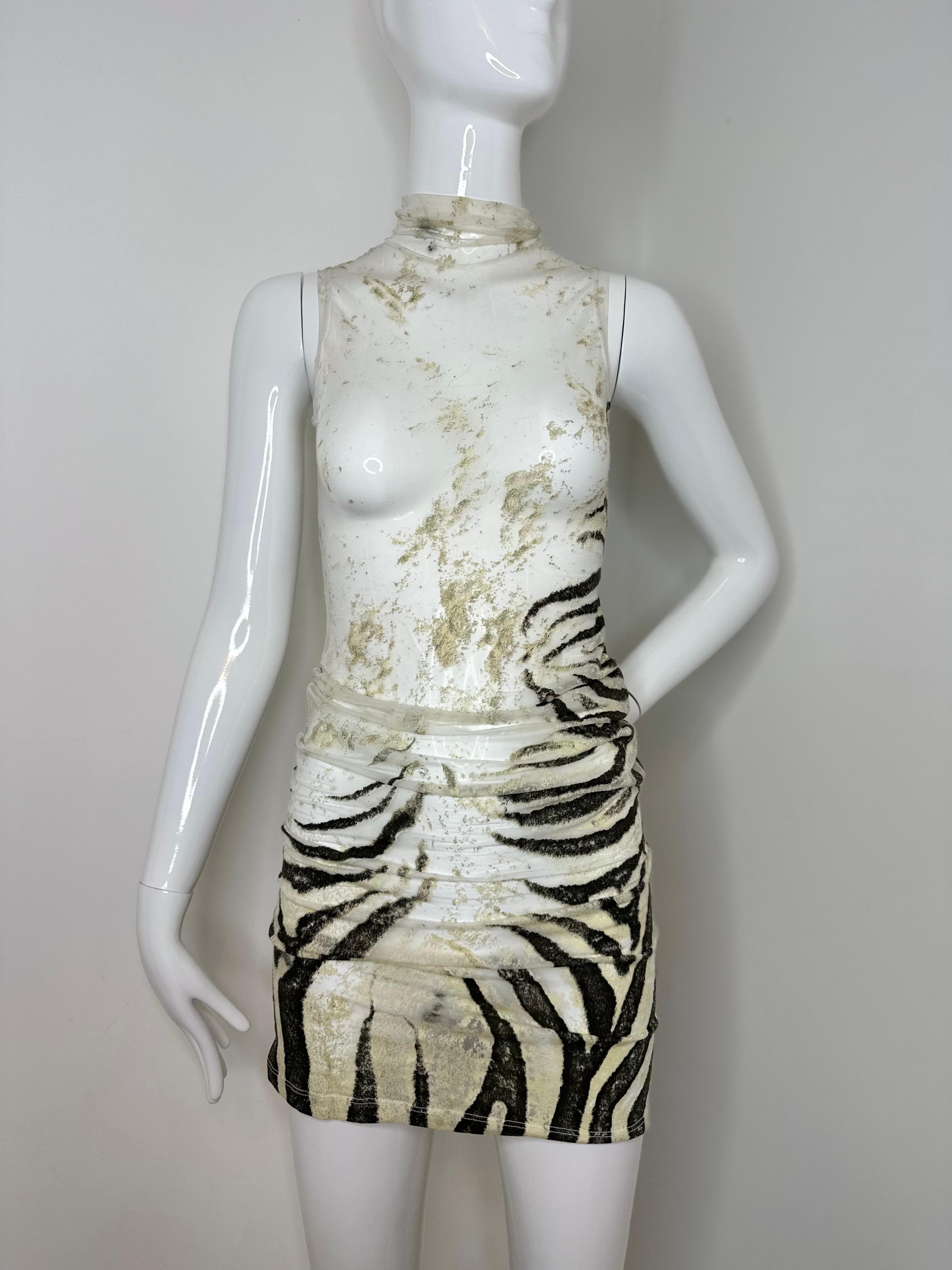 Roberto Cavalli 1999 sheer zebra mini dress In Fair Condition In Annandale, VA