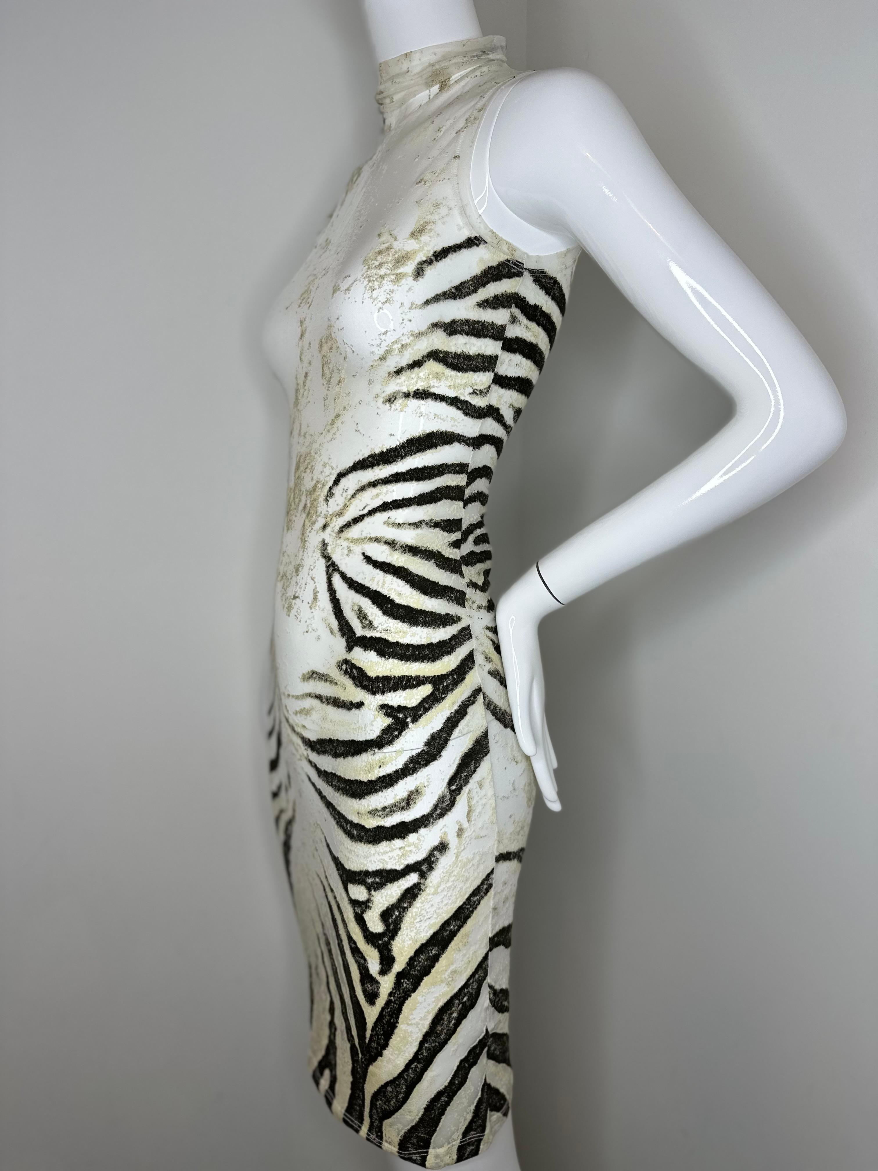 Women's Roberto Cavalli 1999 sheer zebra mini dress