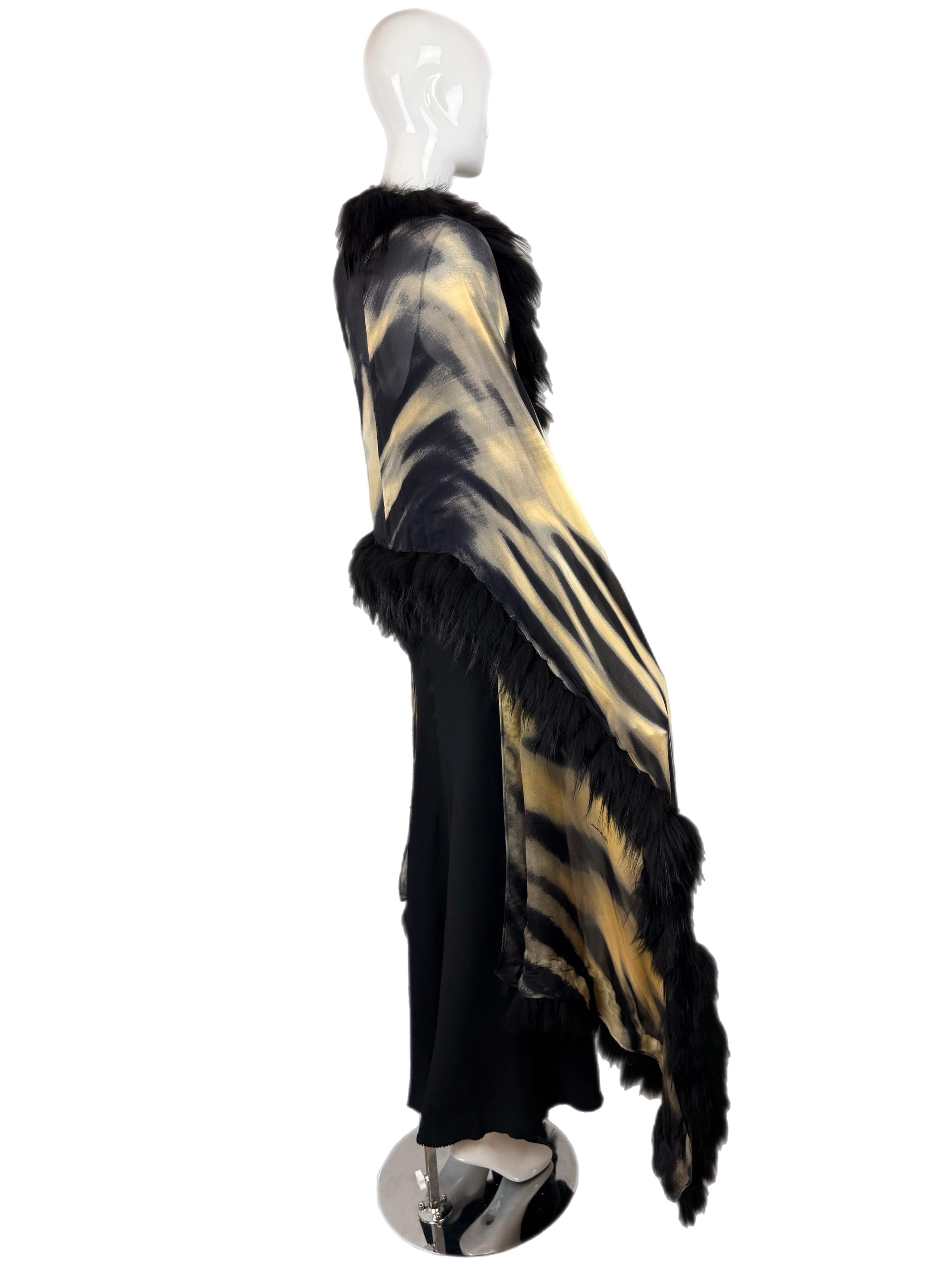 ROBERTO CAVALLI c. 2000 Vintage Fur + Silk Ensemble Maxi Dress Gown + Shawl Cape In Excellent Condition For Sale In Leonardo, NJ