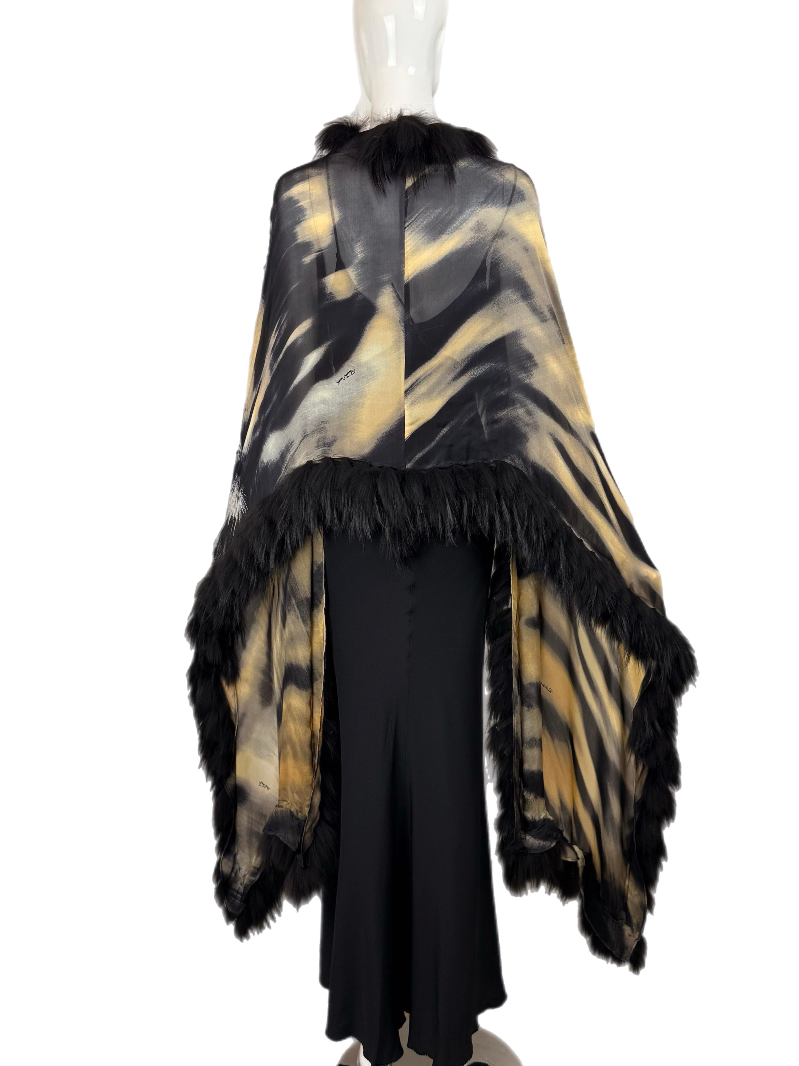 Women's ROBERTO CAVALLI c. 2000 Vintage Fur + Silk Ensemble Maxi Dress Gown + Shawl Cape For Sale