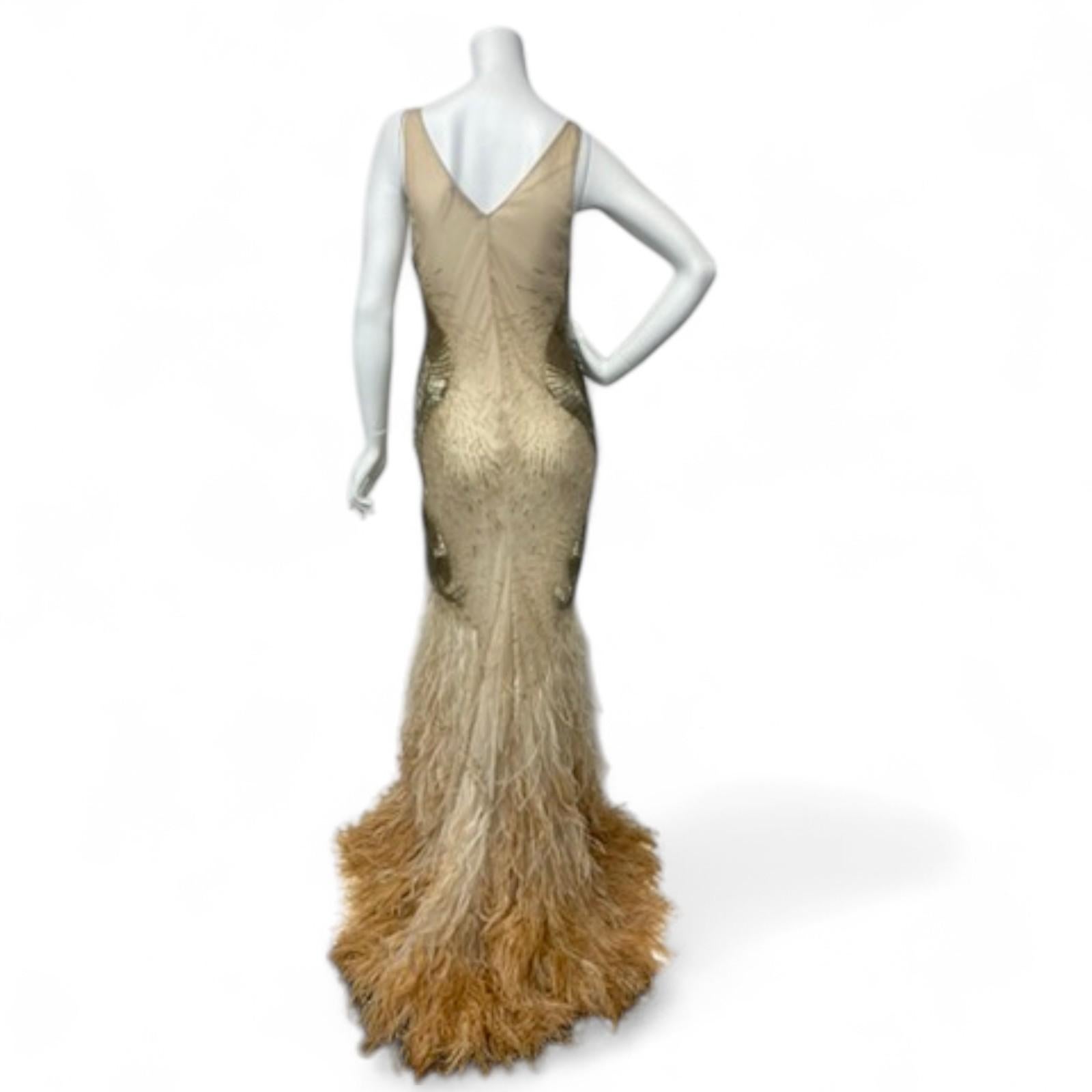 Roberto Cavalli 2000s Vestido de plumas con cuentas en Excelente estado para la venta en West Hartford, CT